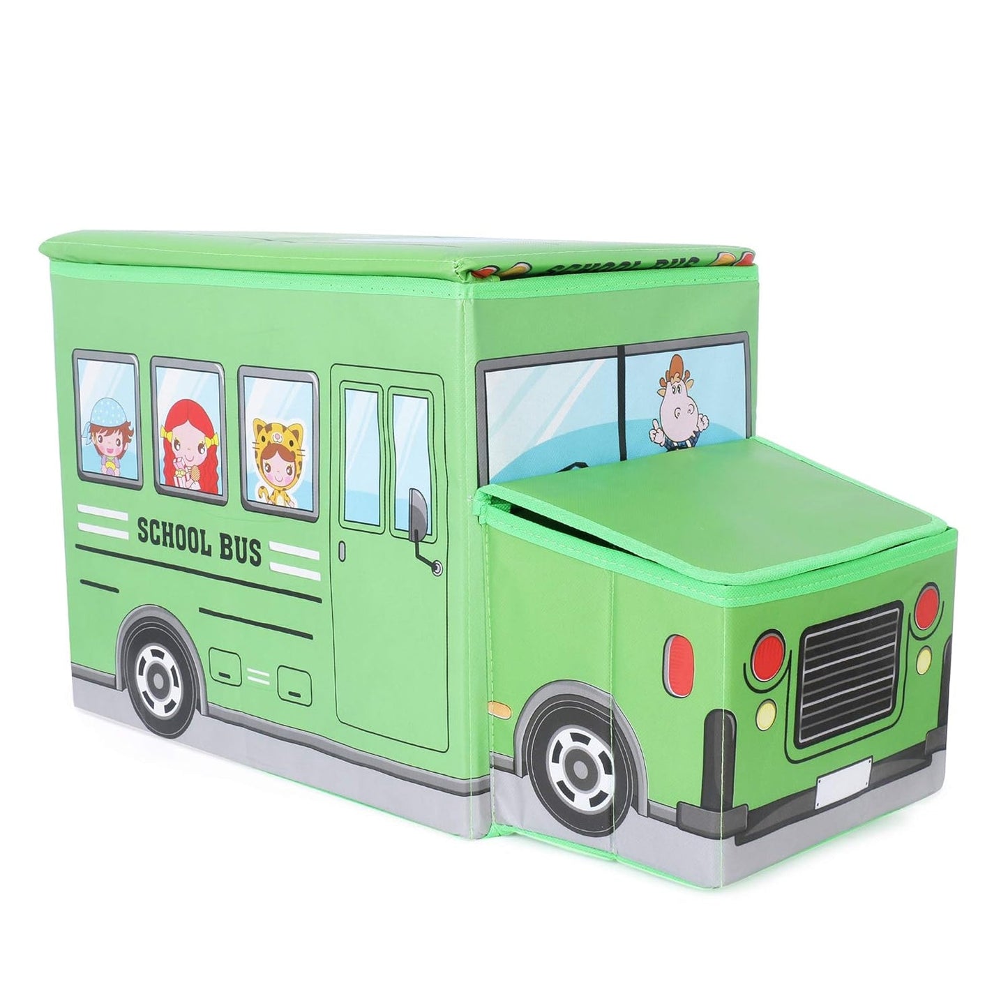 Foldable Bus Shape Toy Box Storage with Lid for Storage of Toys Basket Useful as Toy Organizer mountable Racks Surface Multipurpose Basket for Kids Wardrobe Cabinet Wood with Cloth Cover For Home Decor Books, Game, Baby Cloth (Mix Color & Design ) - Springkart 