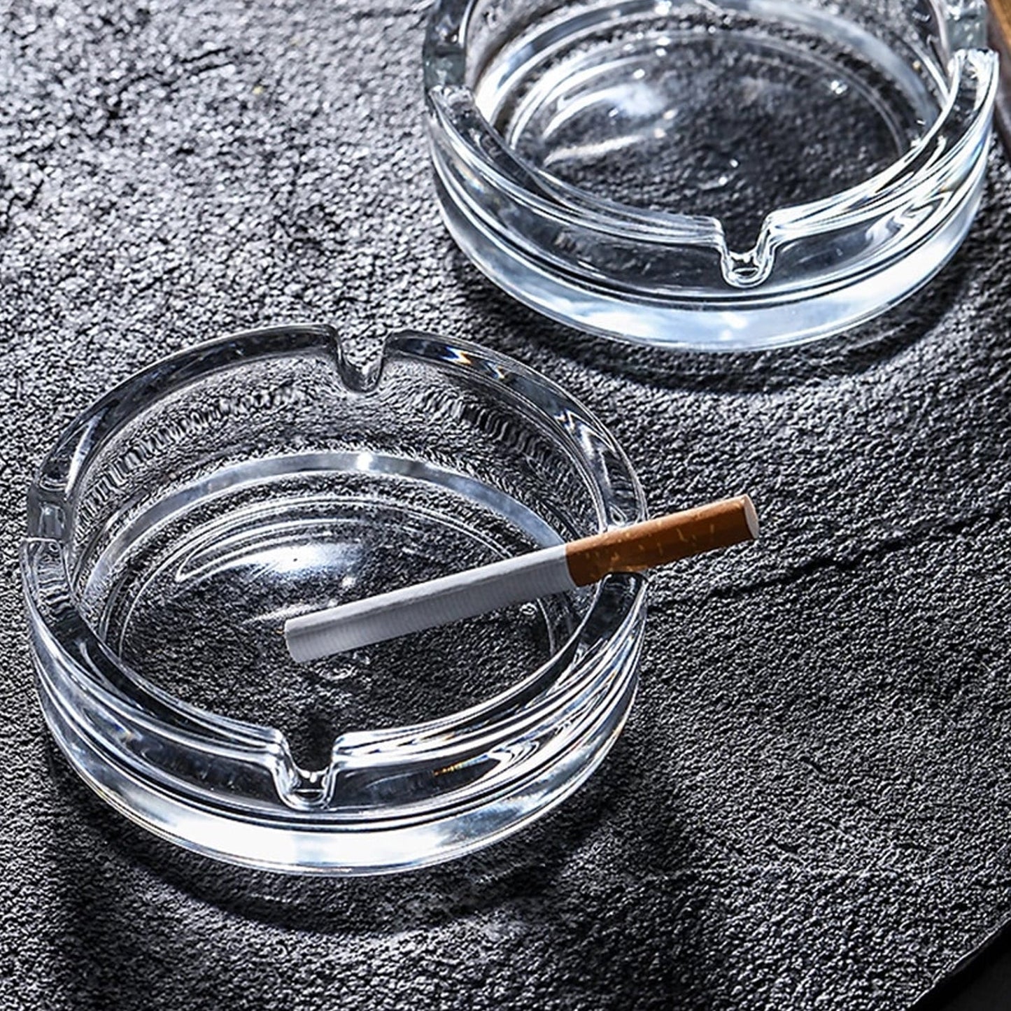 Glass Classic Crystal Quality Cigar Cigarette Ashtray Round Tabletop for Home Office Indoor Outdoor Home Decor - Springkart 