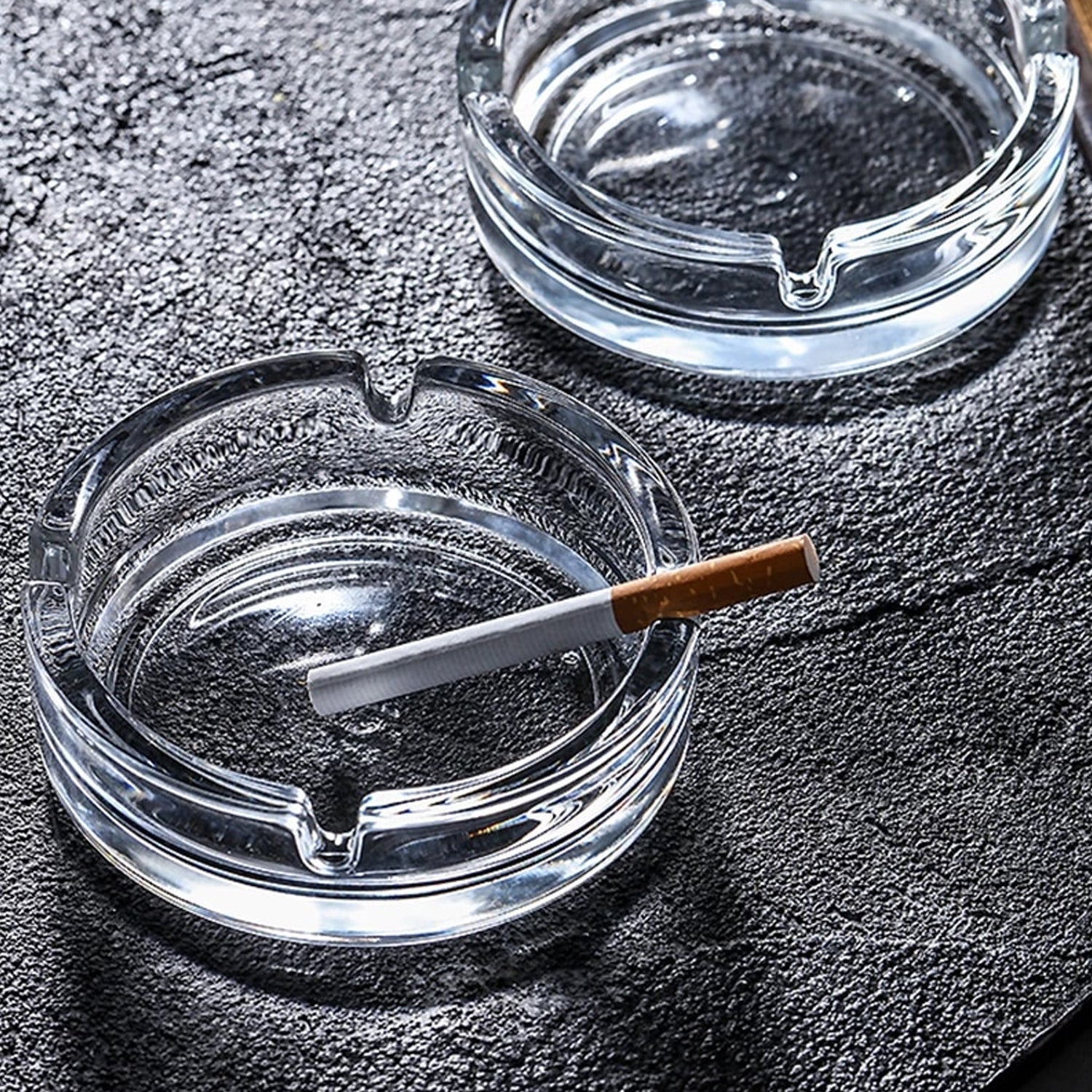 Glass Classic Crystal Quality Cigar Cigarette Ashtray Round Tabletop for Home Office Indoor Outdoor Home Decor - Springkart 