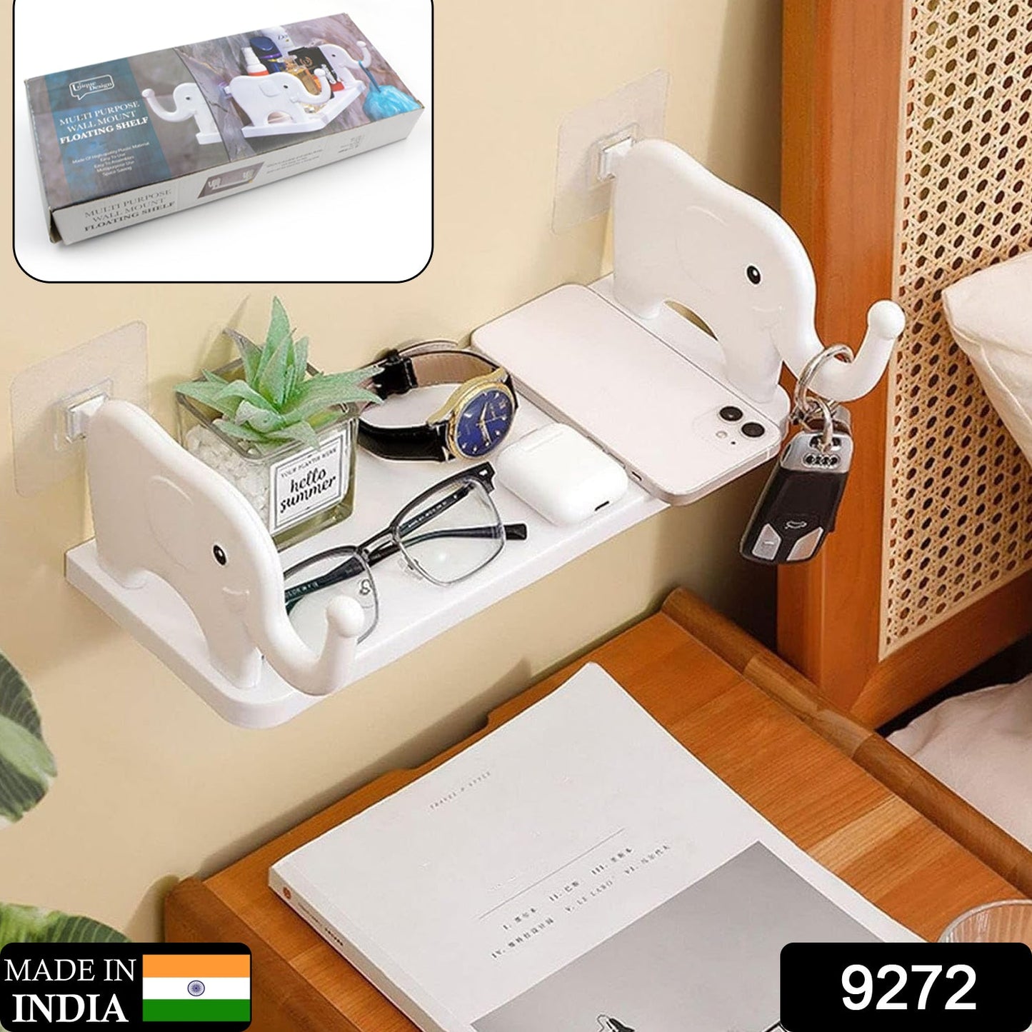 MULTIFUNCTIONAL ELEPHANT SHAPED STORAGE SHELF, NO PUNCHING WALL MOUNTED MINI STORAGE RACK, CREATIVE CUTE ELEPHANT SHELF ORGANIZER FOR KITCHEN BATHROOM BEDROOM STUDY - Springkart 