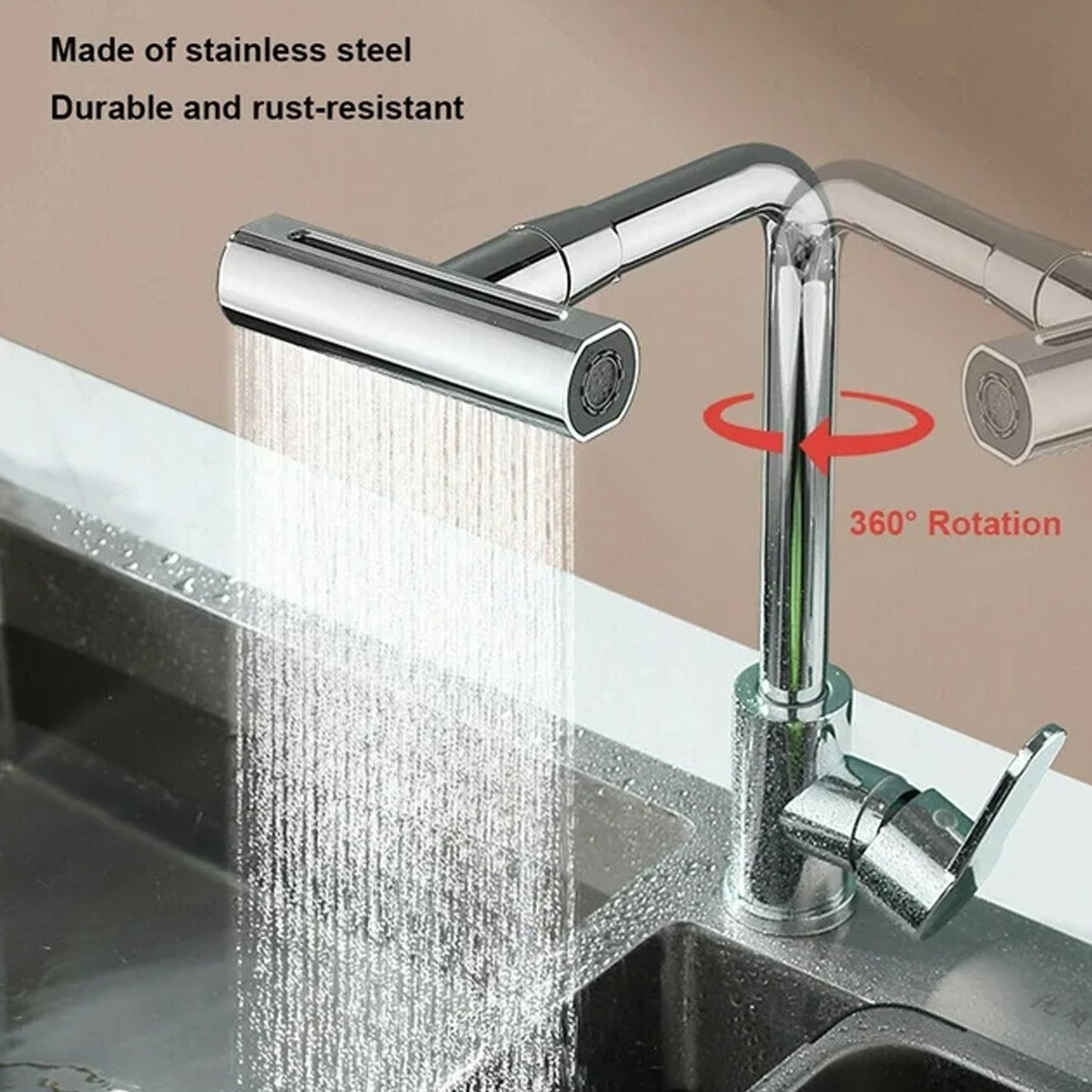 Multifunction Shower Waterfall Kitchen Faucet, 360° Rotation Waterfall Kitchen Faucet, Touch Kitchen Faucet, Faucet Extender for Kitchen Sink, Swivel Waterfall Kitchen Faucet for Washing Vegetable Fruit (4 In 1 ) - Springkart 
