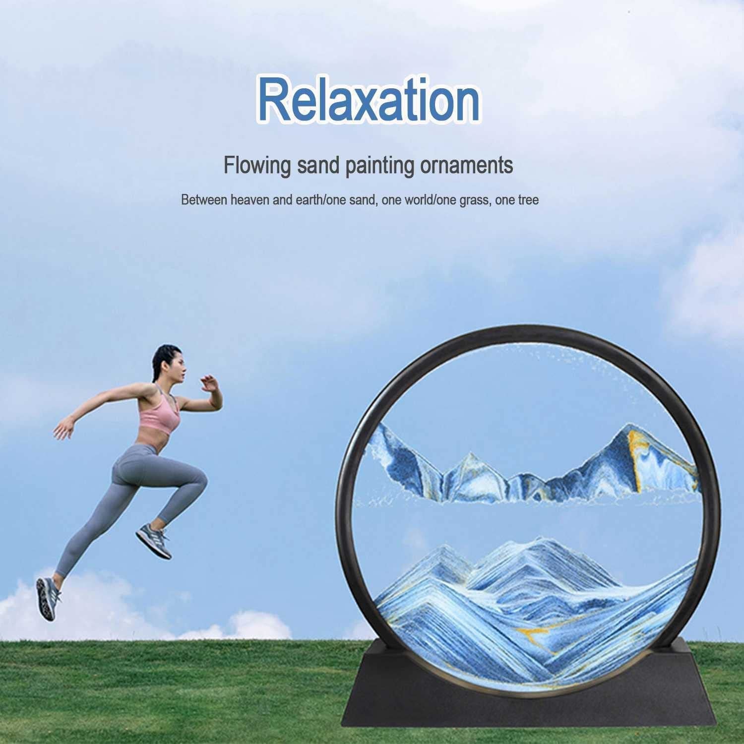 Moving Sand Art Picture Decor, 3D Deep Sea Sandscape Liquid Motion, Round Glass Frame Display Flowing Sand Relaxing Gift for Kids Adults Painting Artistic Sandscape for Home, Office, Ornament Desktop Art Bookshelves Decoration (1 Pc ) - Springkart 