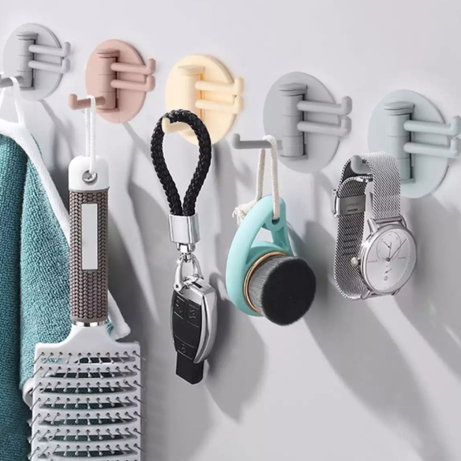 Sticky Hook Household Strong Punch-Free Hook, 180°Foldable Multi-Function Rotatable Hook with 3 Hooks, Suitable for Bathroom, Office (1 Pc) - Springkart 