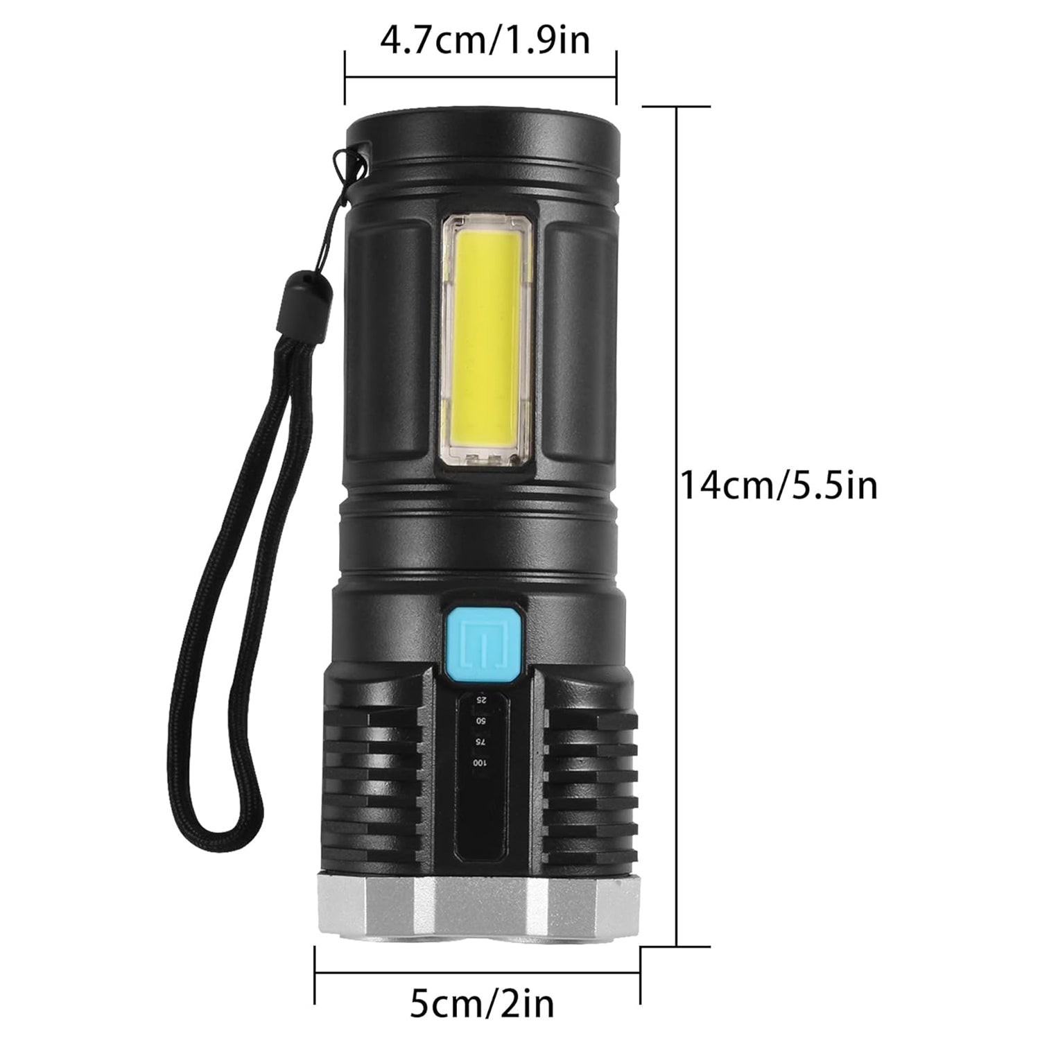 Multifunctional Strong 4 LED Torch Light, Portable Rechargeable Flashlight Long Distance Beam Range 800 Lumens COB Light 4 Mode Emergency for Hiking, Walking, Camping (4 LED Torch) - Springkart 