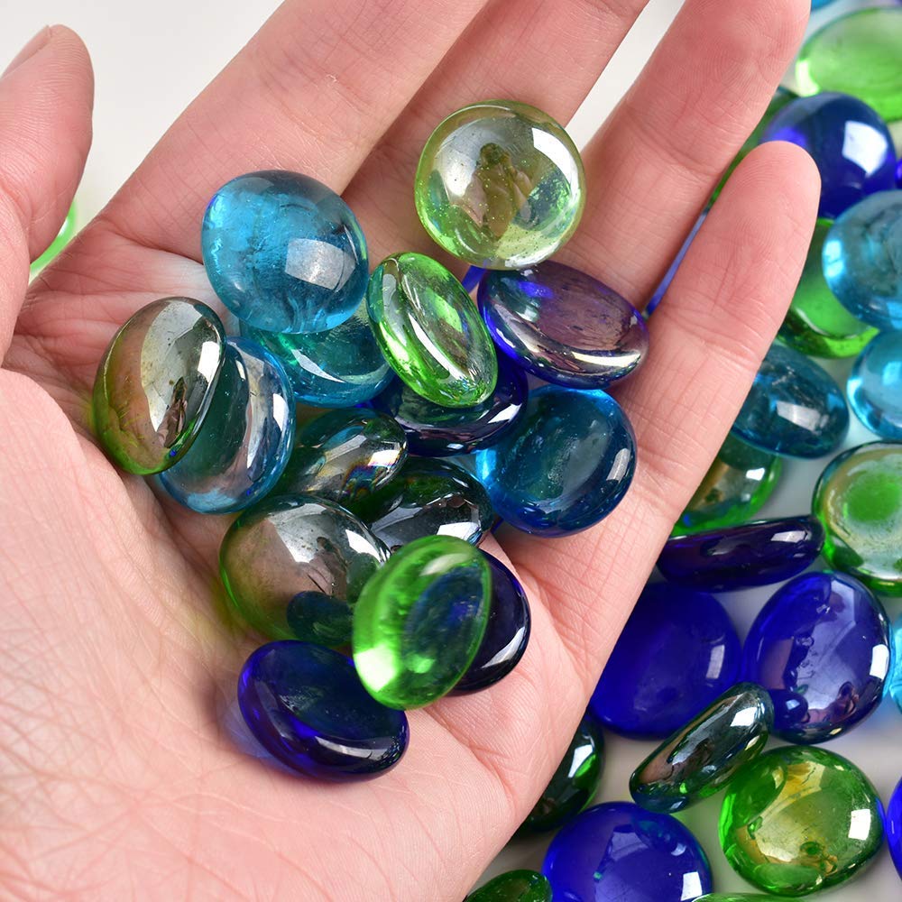Glass Gem Stone, Flat Round Marbles Pebbles for Vase Fillers, Attractive pebbles for Aquarium Fish Tank. - Springkart 