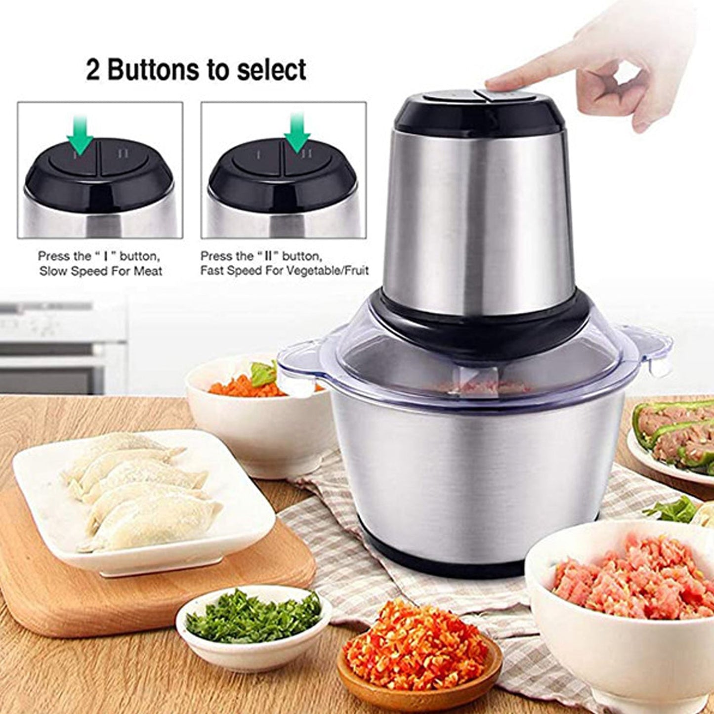 Stainless Steel Electric Meat Grinders with Bowl Heavy for Kitchen Food Chopper, Meat, Vegetables, Onion , Garlic Slicer Dicer, Fruit & Nuts Blender (3L) - Springkart 