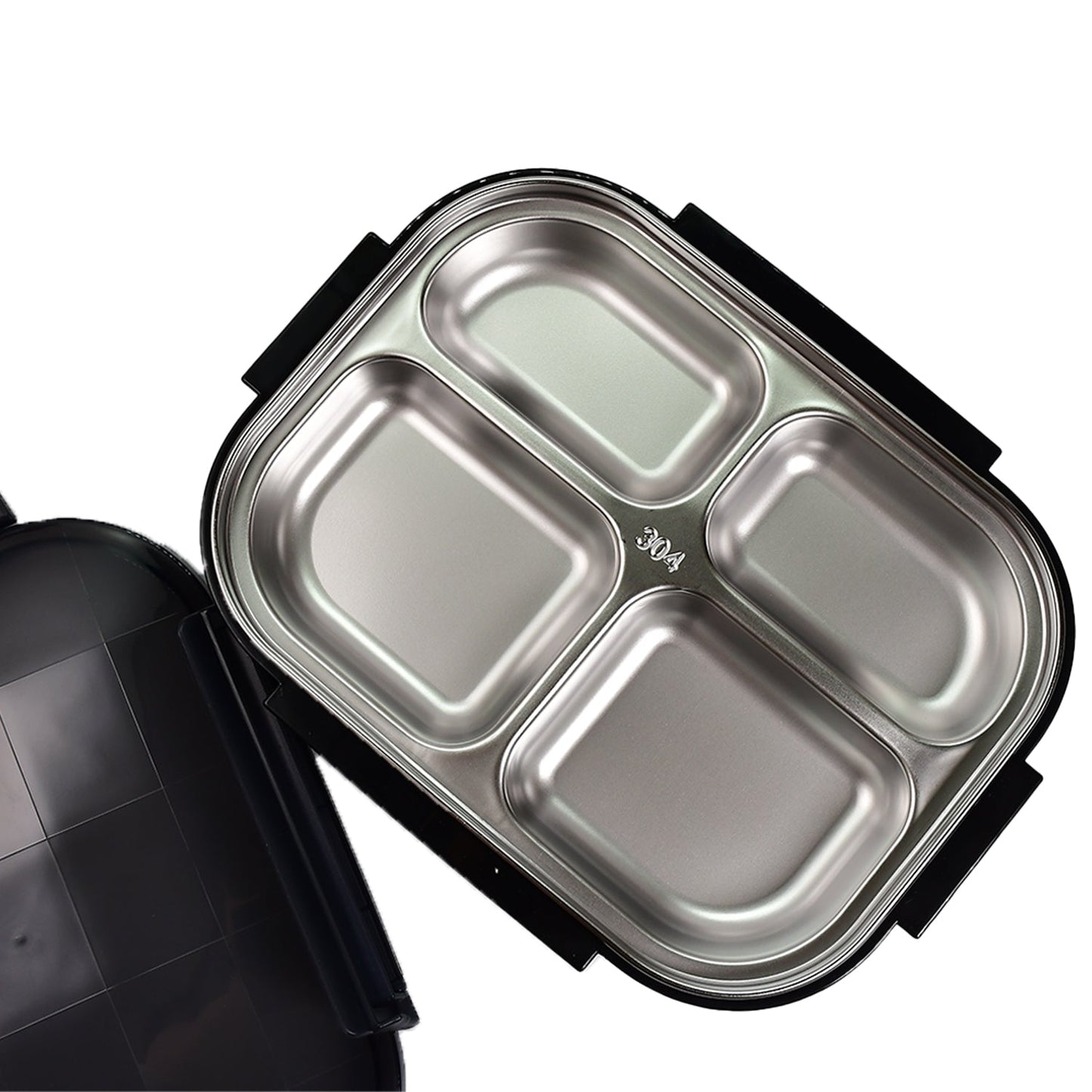 Black Transparent 4 Compartment Lunch Box for Kids and adults, Stainless Steel Lunch Box with 4 Compartments. - Springkart 