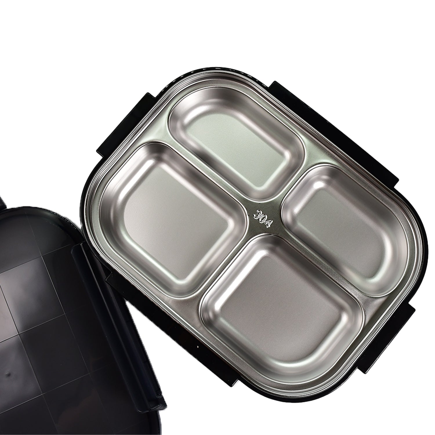 Black Transparent 4 Compartment Lunch Box for Kids and adults, Stainless Steel Lunch Box with 4 Compartments. - Springkart 