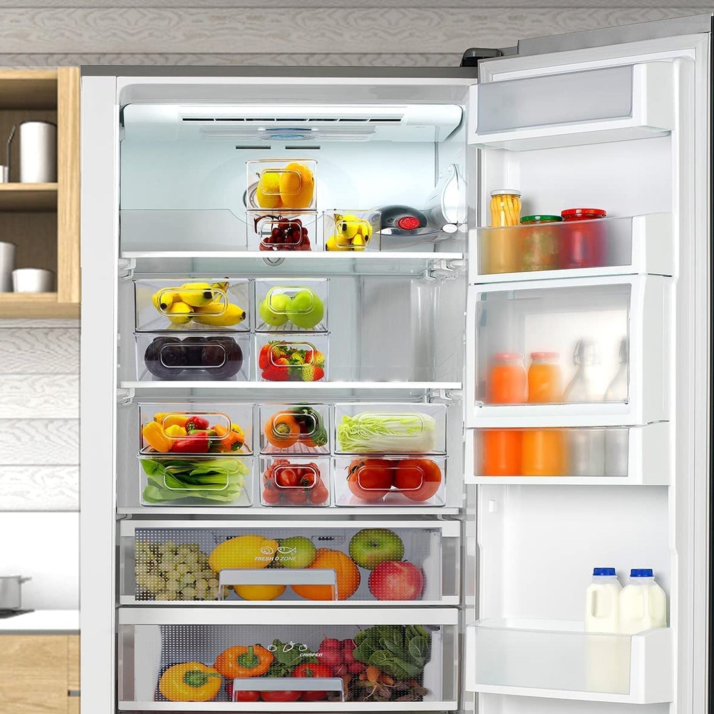 Plastic Refrigerator Organizer Bins, Set Of 2 Stackable Fridge Organizers with Handle, Clear Organizing Food Fruit Vegetables Pantry Storage Bins for Freezer kitchen Cabinet Organization and Storage (2 Pcs Set Mix Color) - Springkart 
