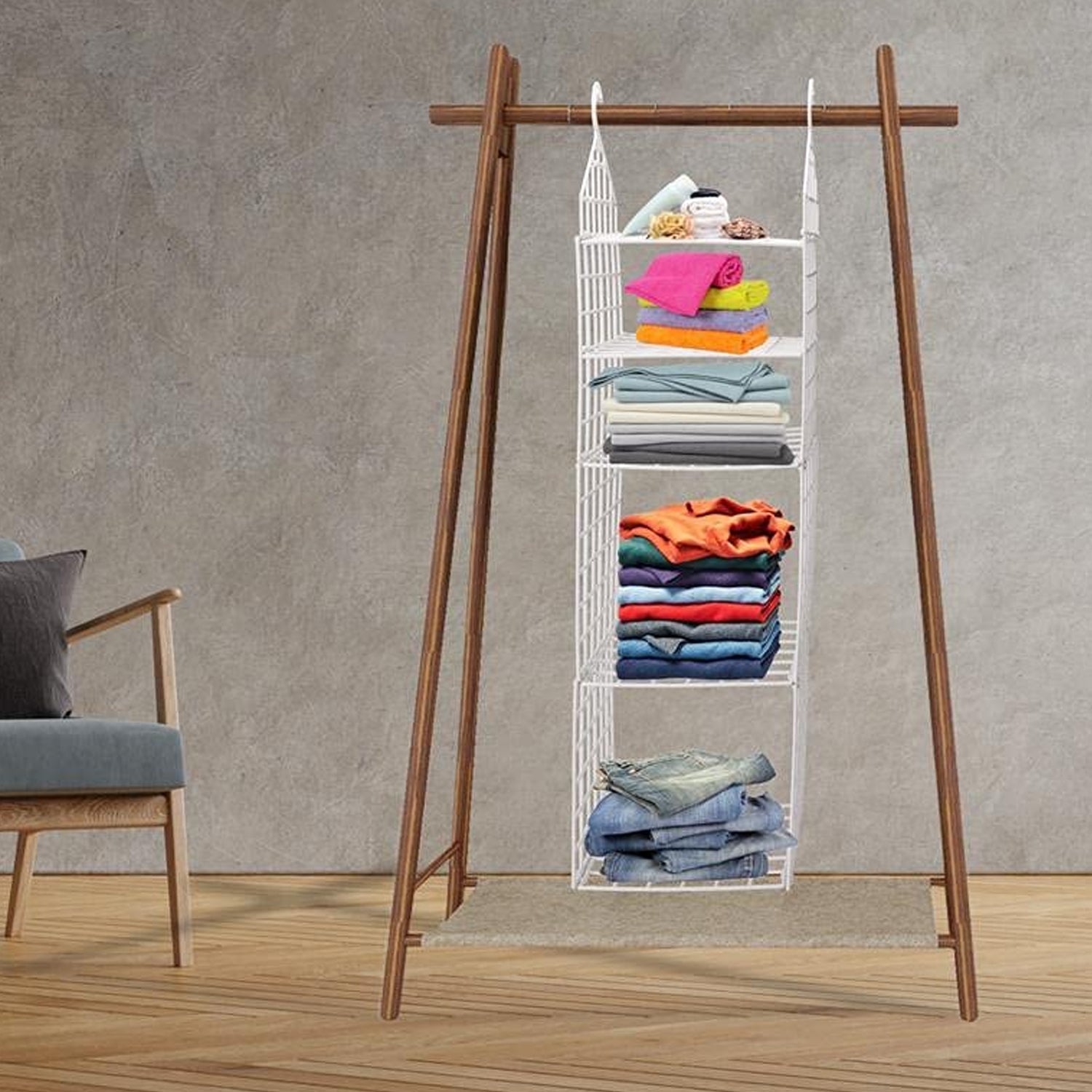MULTIPURPOSE 5 LAYER FOLDING CLOTHES STORAGE RACKS||CLOSET FOR STUDENTS WARDROBE SHELVES SOCKS, SCARF, T-SHIRT, ETC||HANGING ORGANIZER STORAGE HOLDERS & RACKS - Springkart 