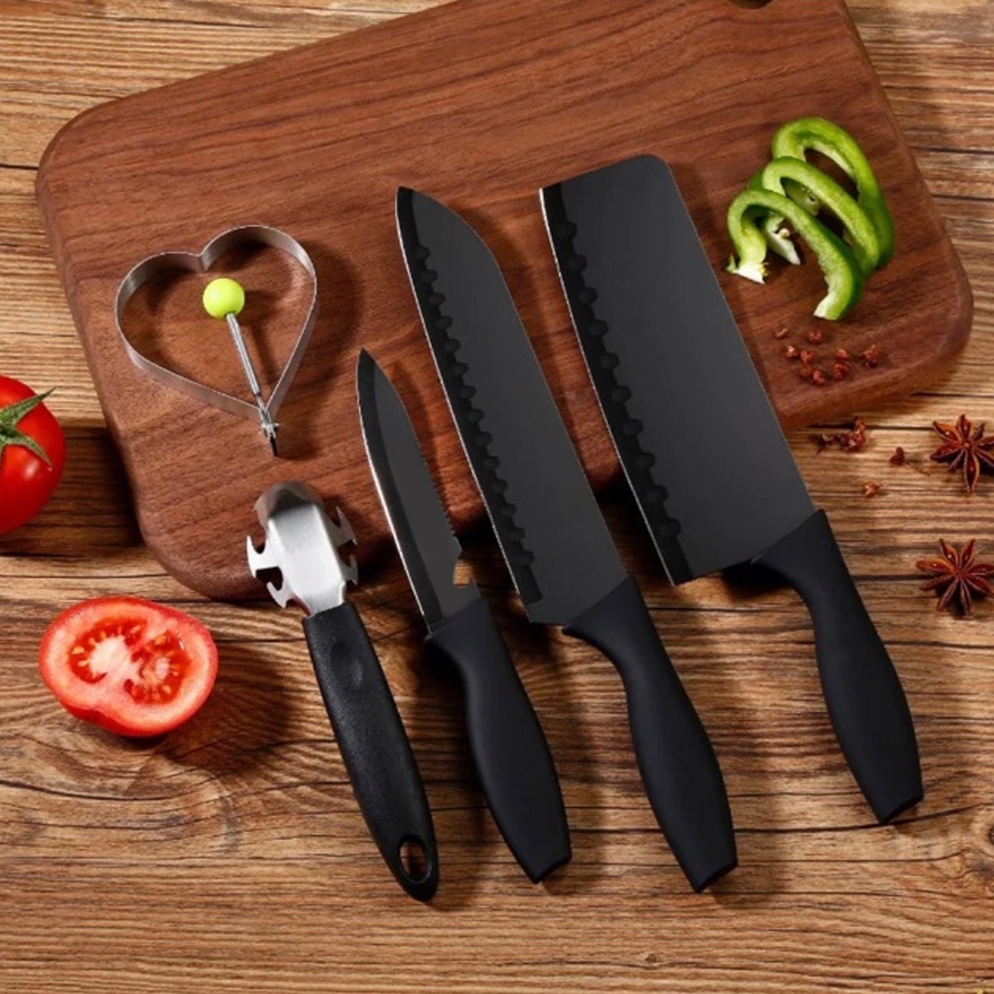 Stainless Steel Chef Knife Set, 5pc Kitchen Cutlery - Springkart 