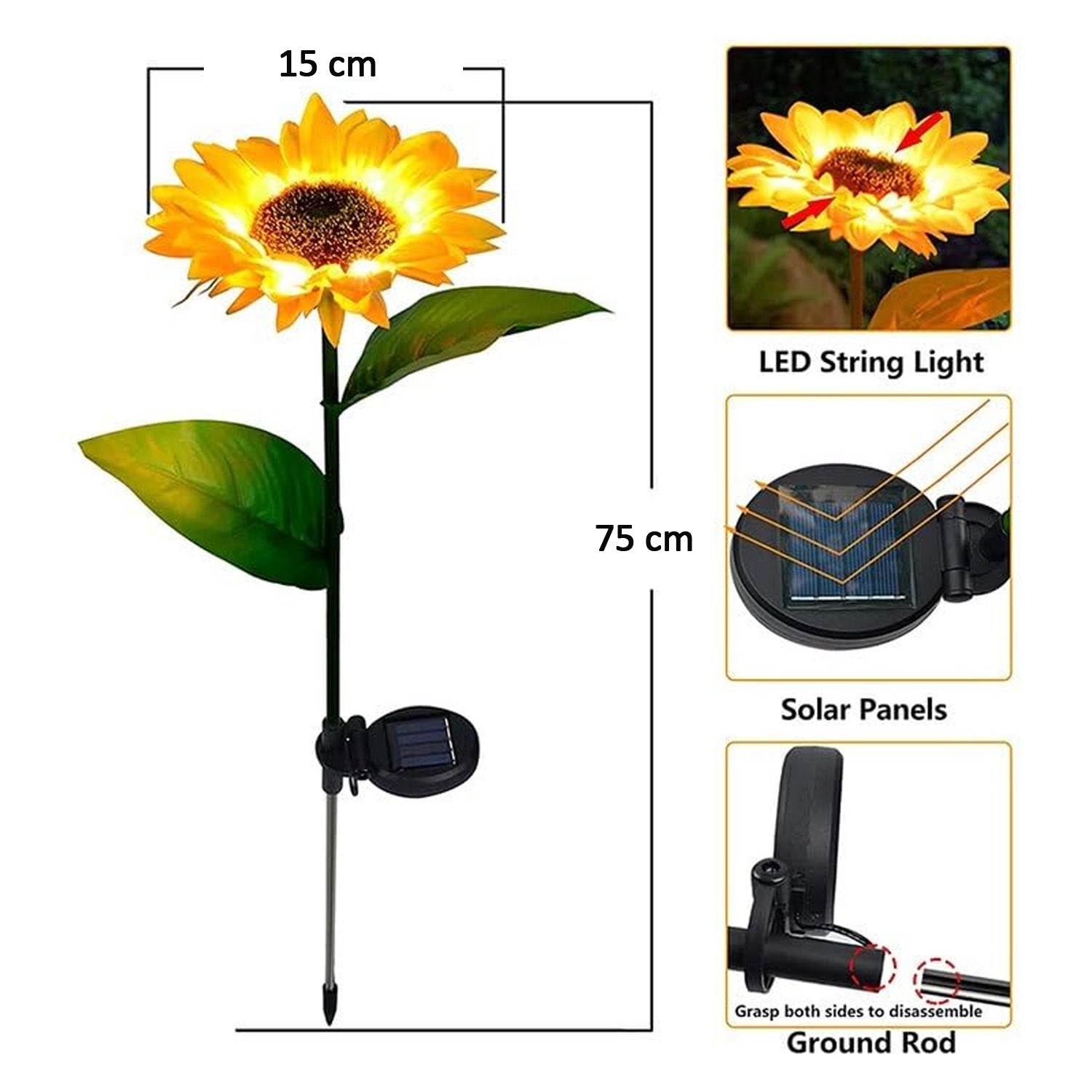 2 Pc Outdoor Solar Sunflower Lights Intelligent Light Control Waterproof Garden Landscape Stake Light - Springkart 