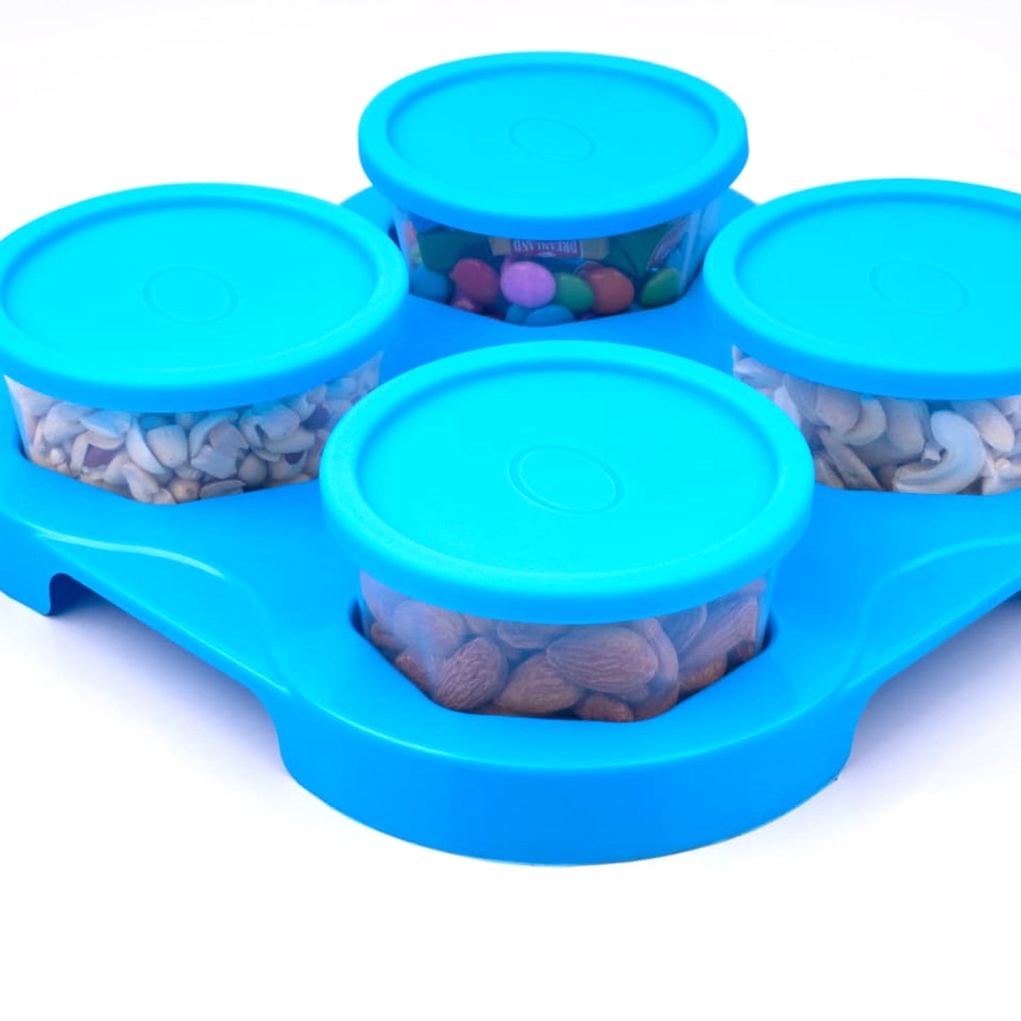 Airtight Container Jar 4 Pc Set With Stylish Tray for Kitchen Unbreakable Jar Set for Multipurpose Storage ( Mukhwas Dani ) - Springkart 