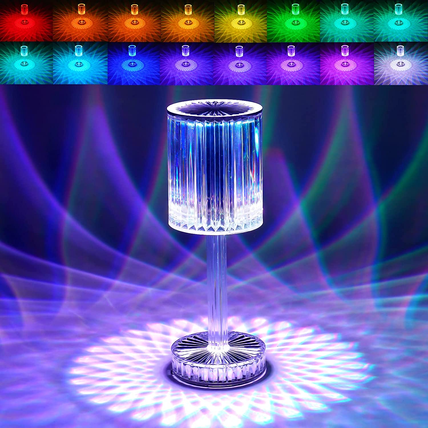 Crystal Table Lamp , Touch Control Atmosphere Nightstand Lamp With USB Charging Line - Springkart 