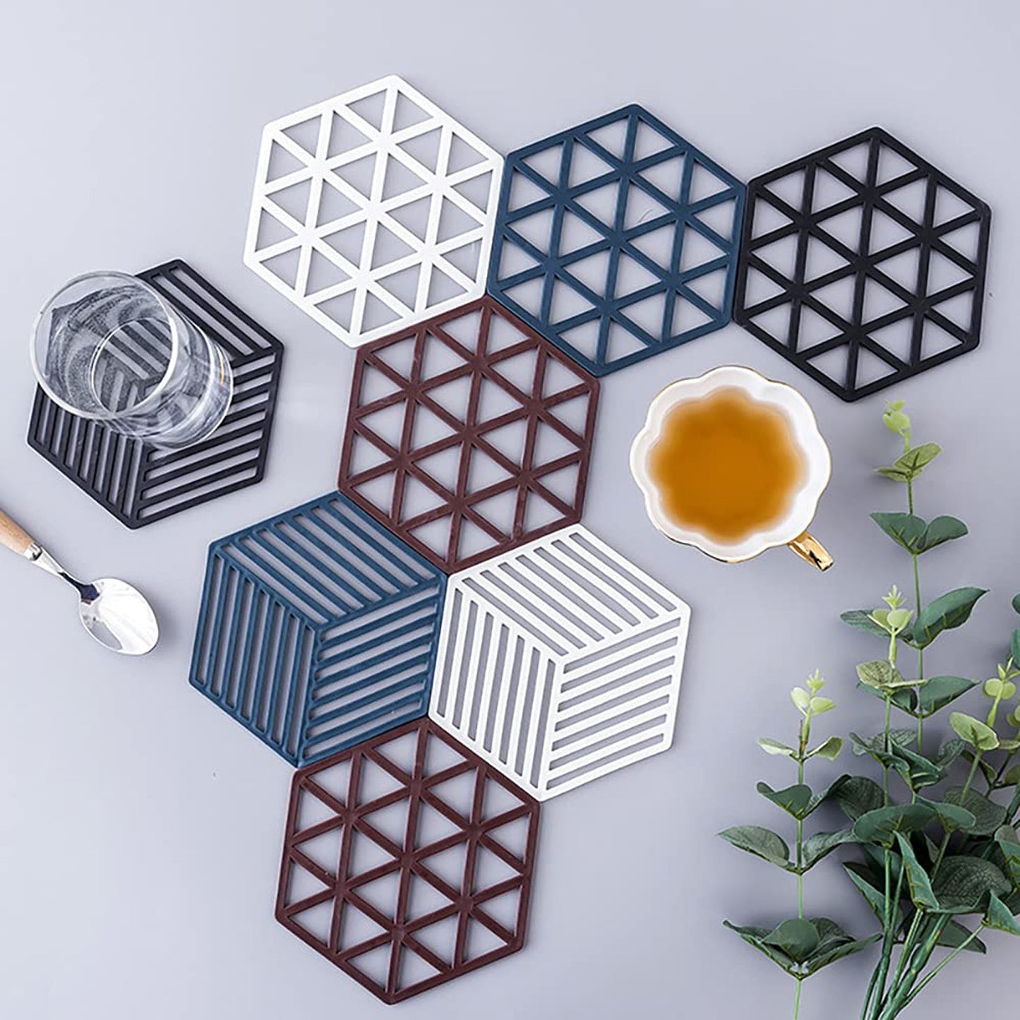 Mat for Cup PVC Tea Coaster Non-Slip Placemat High Temperature Insulation Pad Hollow Pot Mat Bowl with Anti-hot - Springkart 