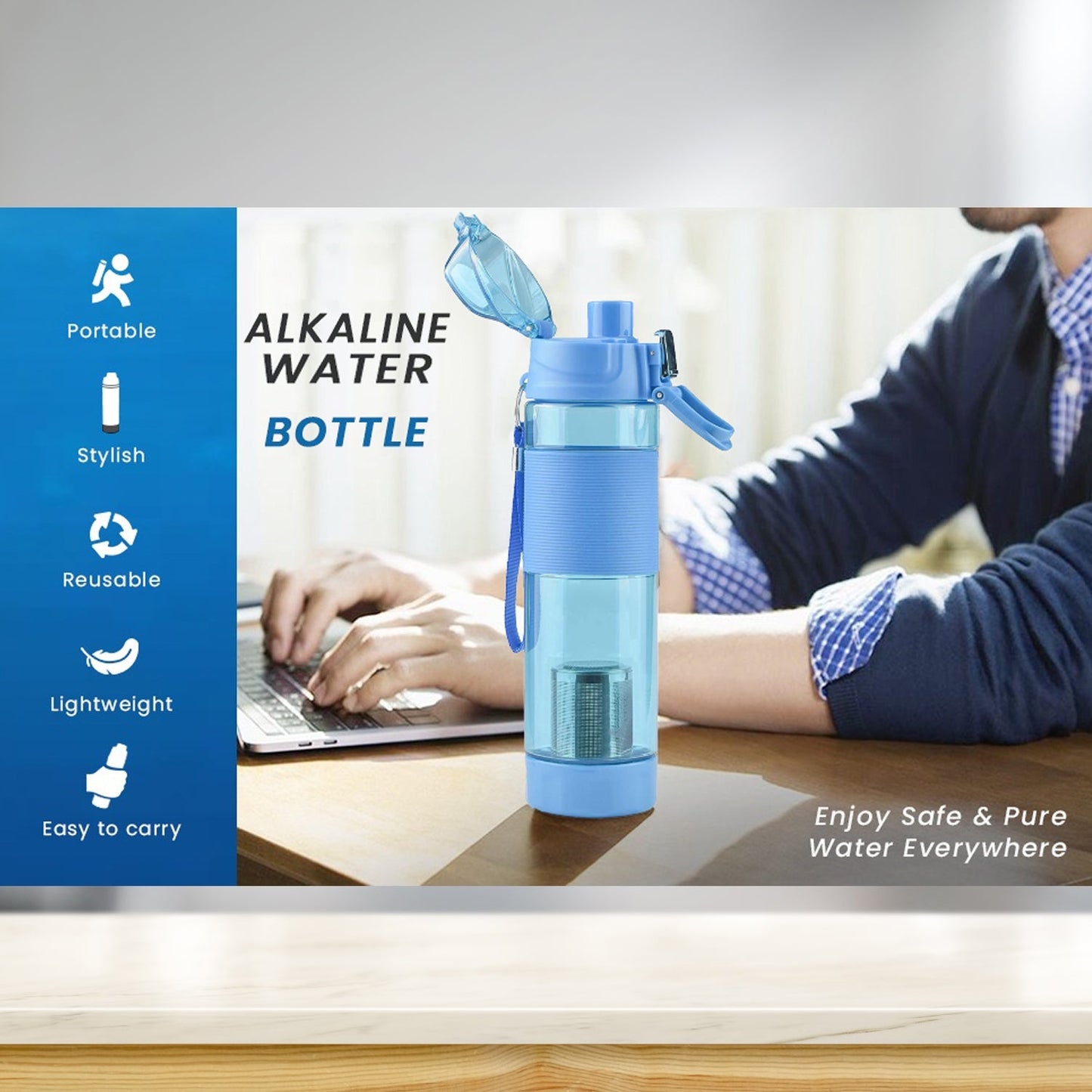 Alkaline Water Bottle, with Food Grade Plastic, Stylish and Portable (Particulates not included) - Springkart 