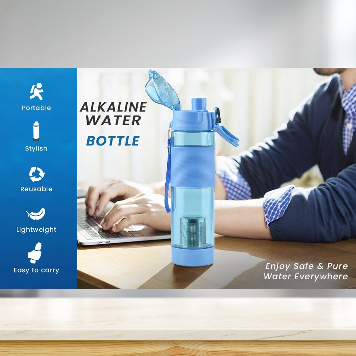 Alkaline Water Bottle, with Food Grade Plastic, Stylish and Portable (Particulates not included) - Springkart 