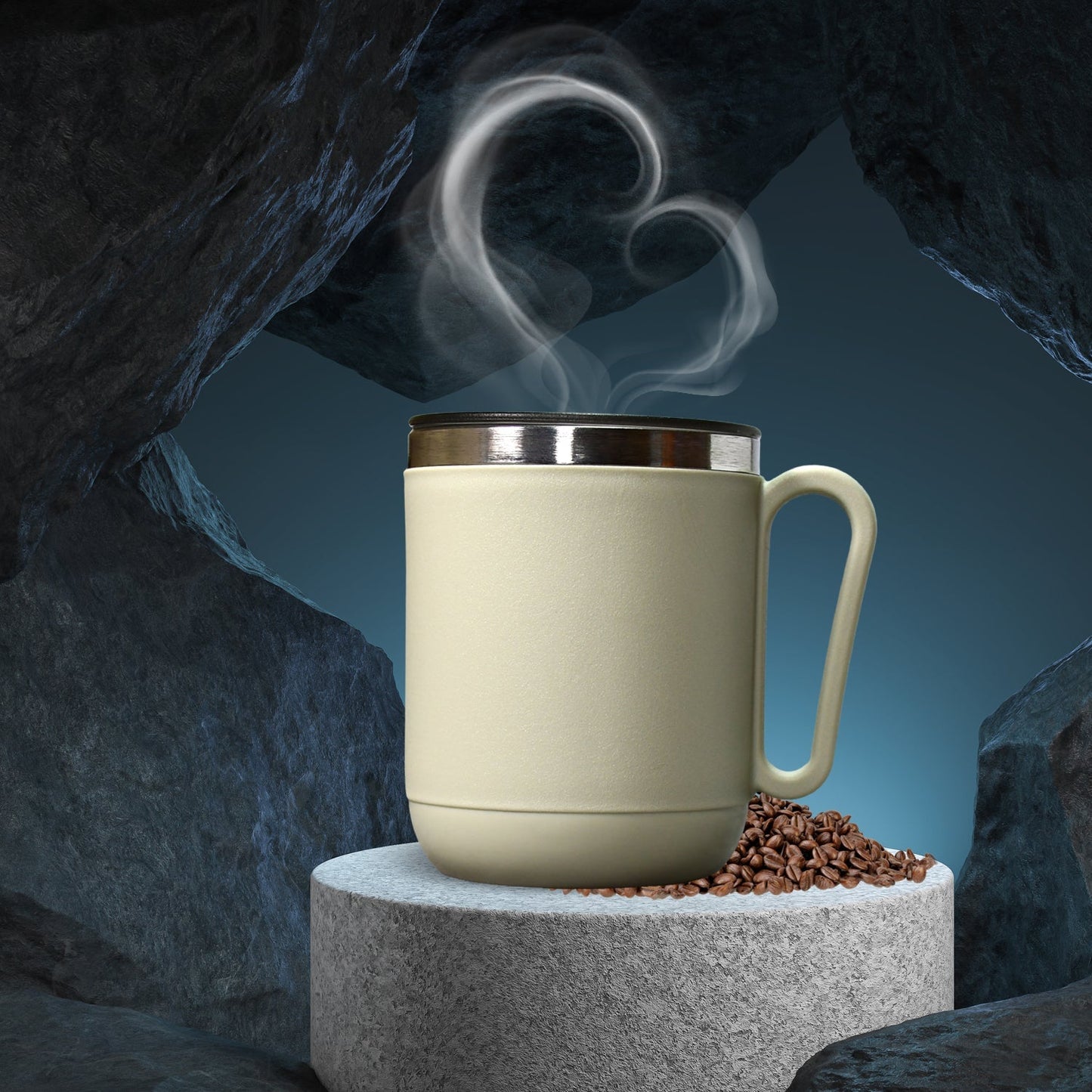 Ganesh Premium Stainless Steel Coffee Mug with heat resistant mug lid. Approx 400Ml mug. - Springkart 