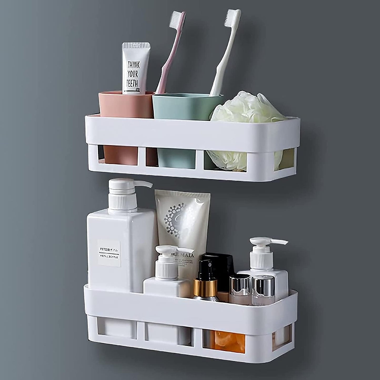 ABS Plastic Shower Corner Caddy Basket Shelf Rack with Wall Mounted Suction Cup for Bathroom Kitchen - Springkart 
