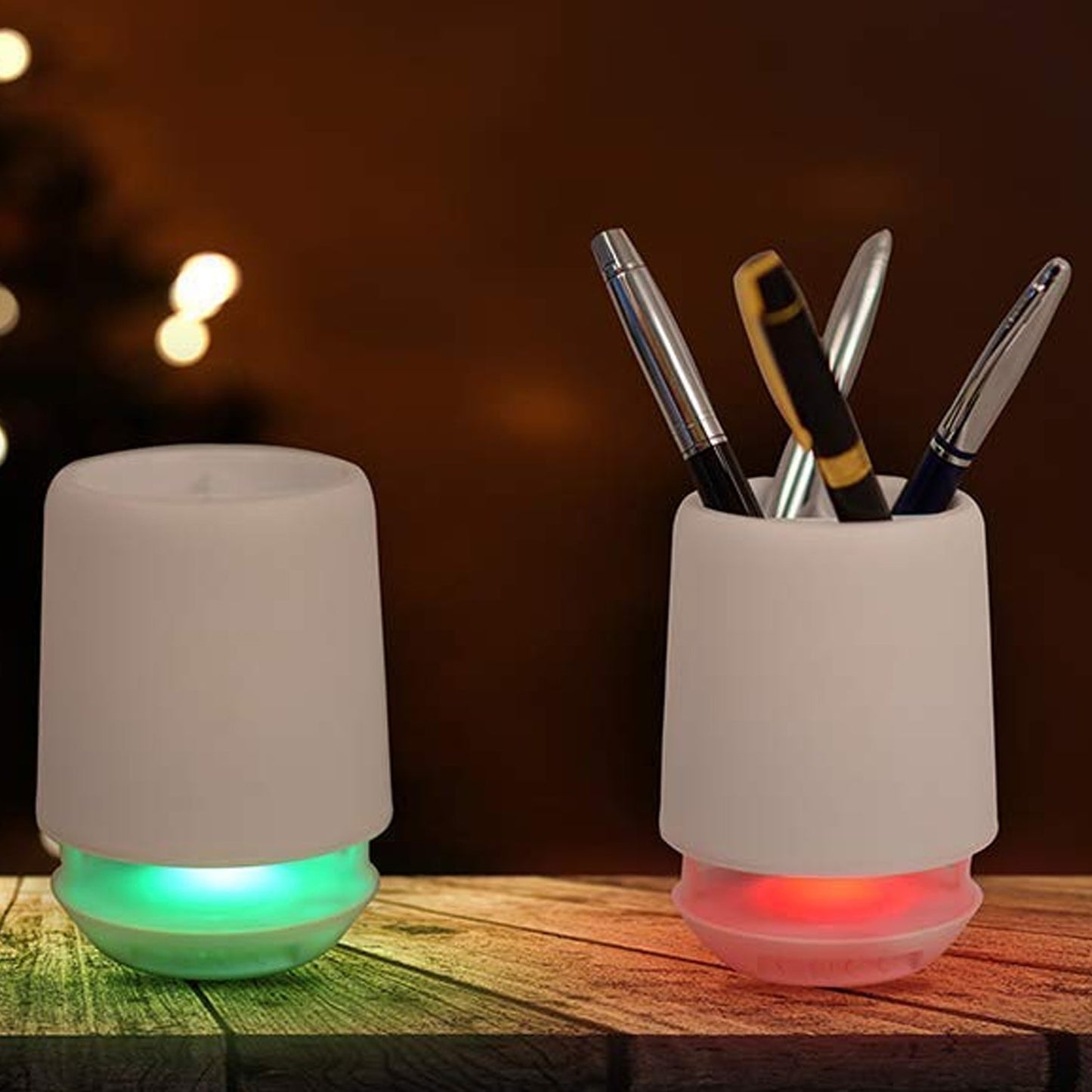 Multifunctional 4 Compartment Pen Holder with Bluetooth Speaker 5 W Bluetooth Speaker Laptop / Desk Speaker / Table Lamp / Night Lamp Smart Color Changing Pen Stand Wireless Bluetooth Speaker - Springkart 