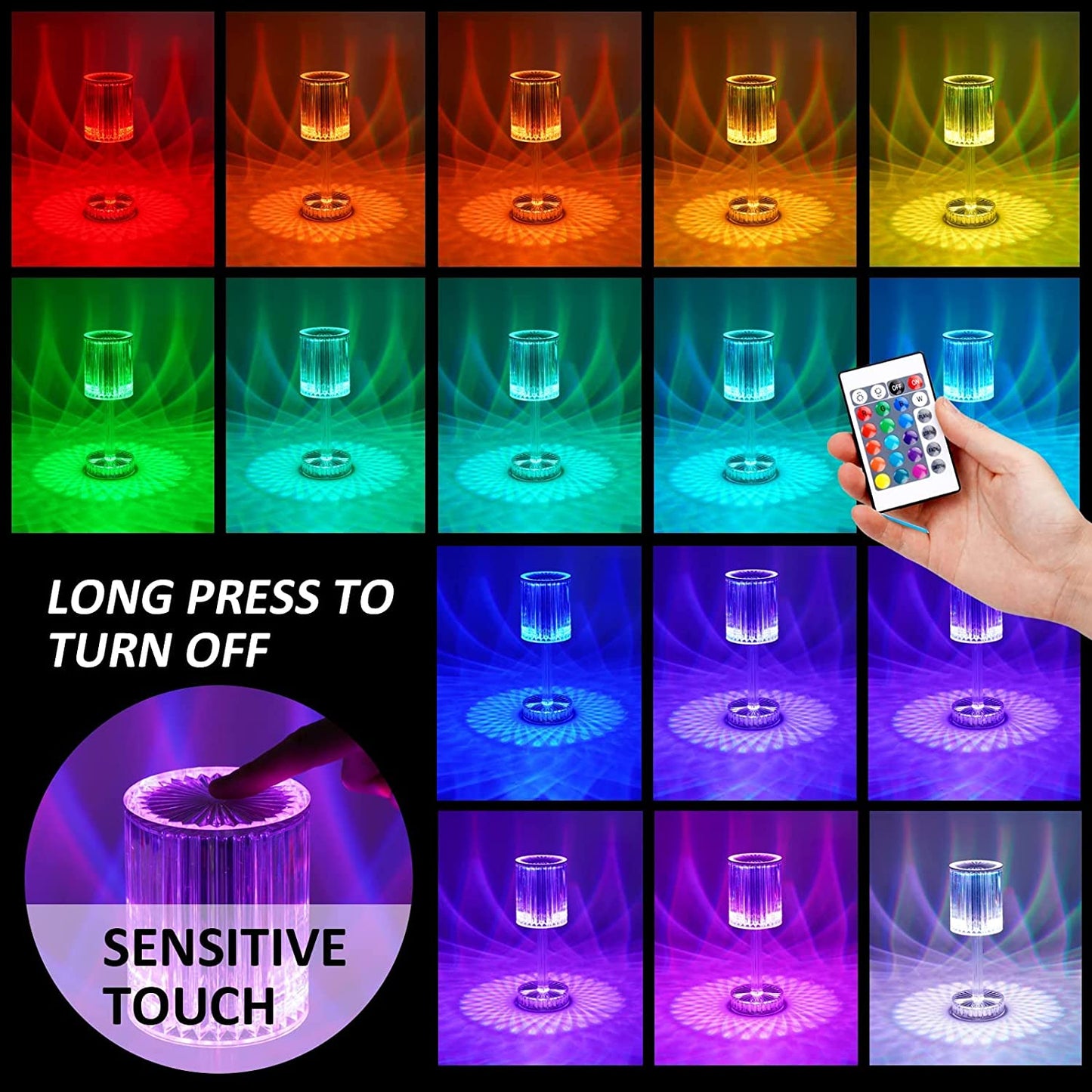 Crystal Table Lamp , Touch Control Atmosphere Nightstand Lamp With USB Charging Line - Springkart 
