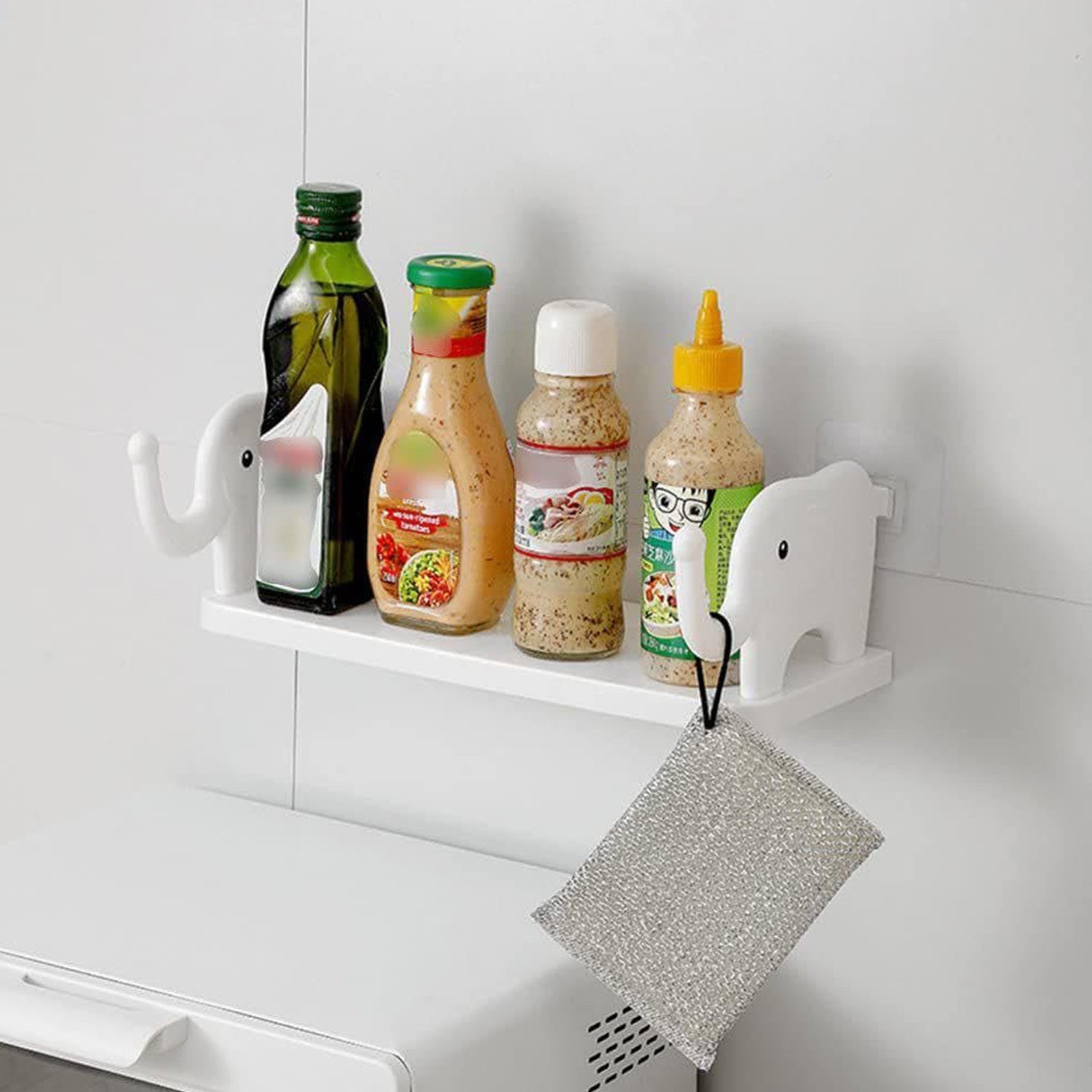 MULTIFUNCTIONAL ELEPHANT SHAPED STORAGE SHELF, NO PUNCHING WALL MOUNTED MINI STORAGE RACK, CREATIVE CUTE ELEPHANT SHELF ORGANIZER FOR KITCHEN BATHROOM BEDROOM STUDY - Springkart 