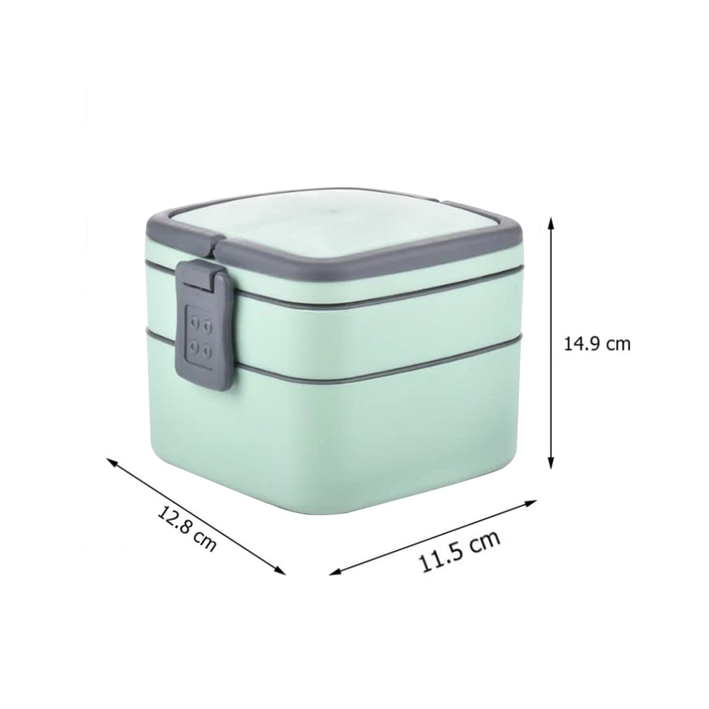 GREEN DOUBLE-LAYER PORTABLE LUNCH BOX STACKABLE WITH CARRYING HANDLE AND SPOON LUNCH BOX , Bento Lunch Box - Springkart 