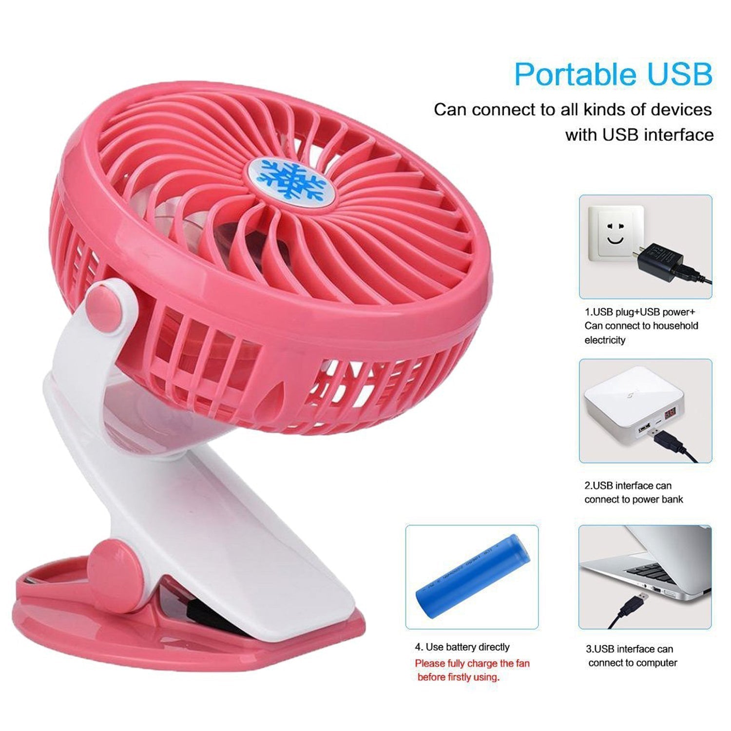 Mini USB Clip Fan widely used in summers for cool down rooms and body purposes.(Battery Not Include) - Springkart 
