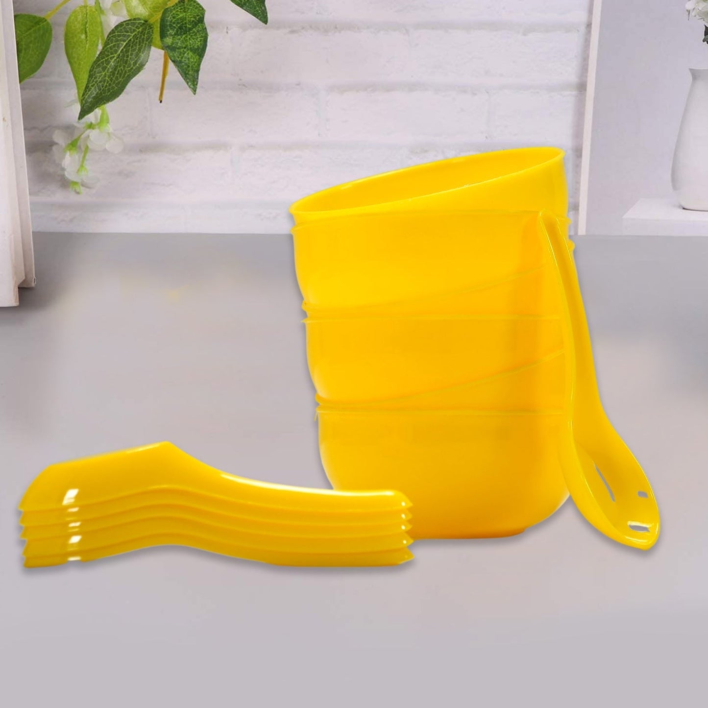 Soup Bowl Spoon Set Plastic For Kitchen & Home Use (6Pcs Set) - Springkart 
