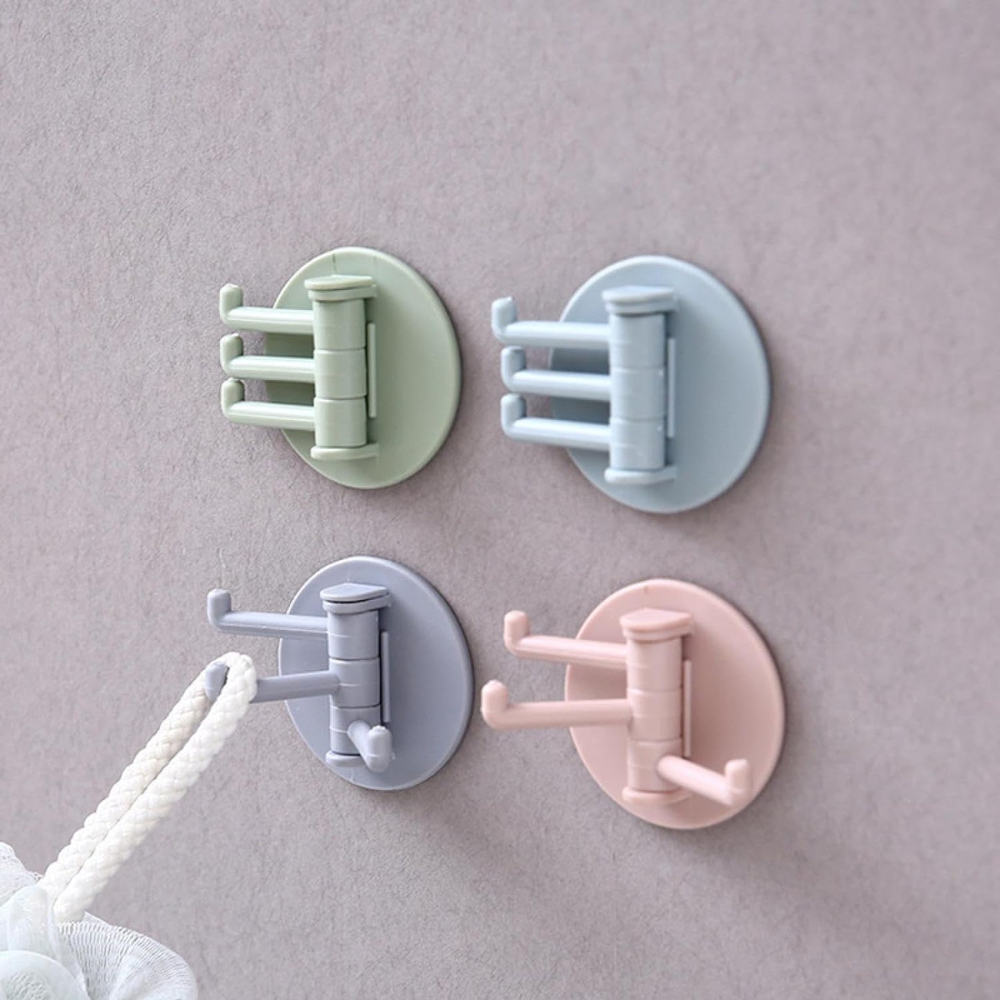 Sticky Hook Household Strong Punch-Free Hook, 180°Foldable Multi-Function Rotatable Hook with 3 Hooks, Suitable for Bathroom, Office (1 Pc) - Springkart 
