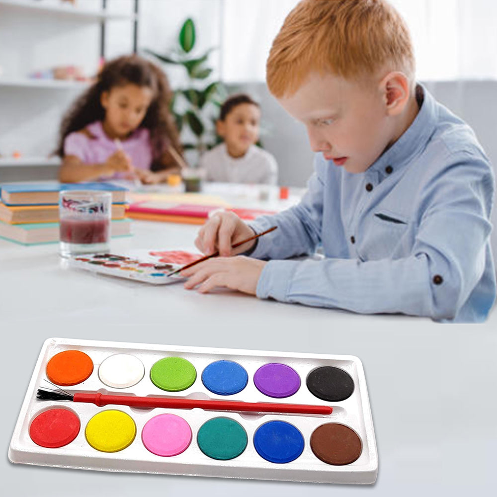 Painting Water Color Kit - 12 Shades and Paint Brush (13 Pcs) - Springkart 