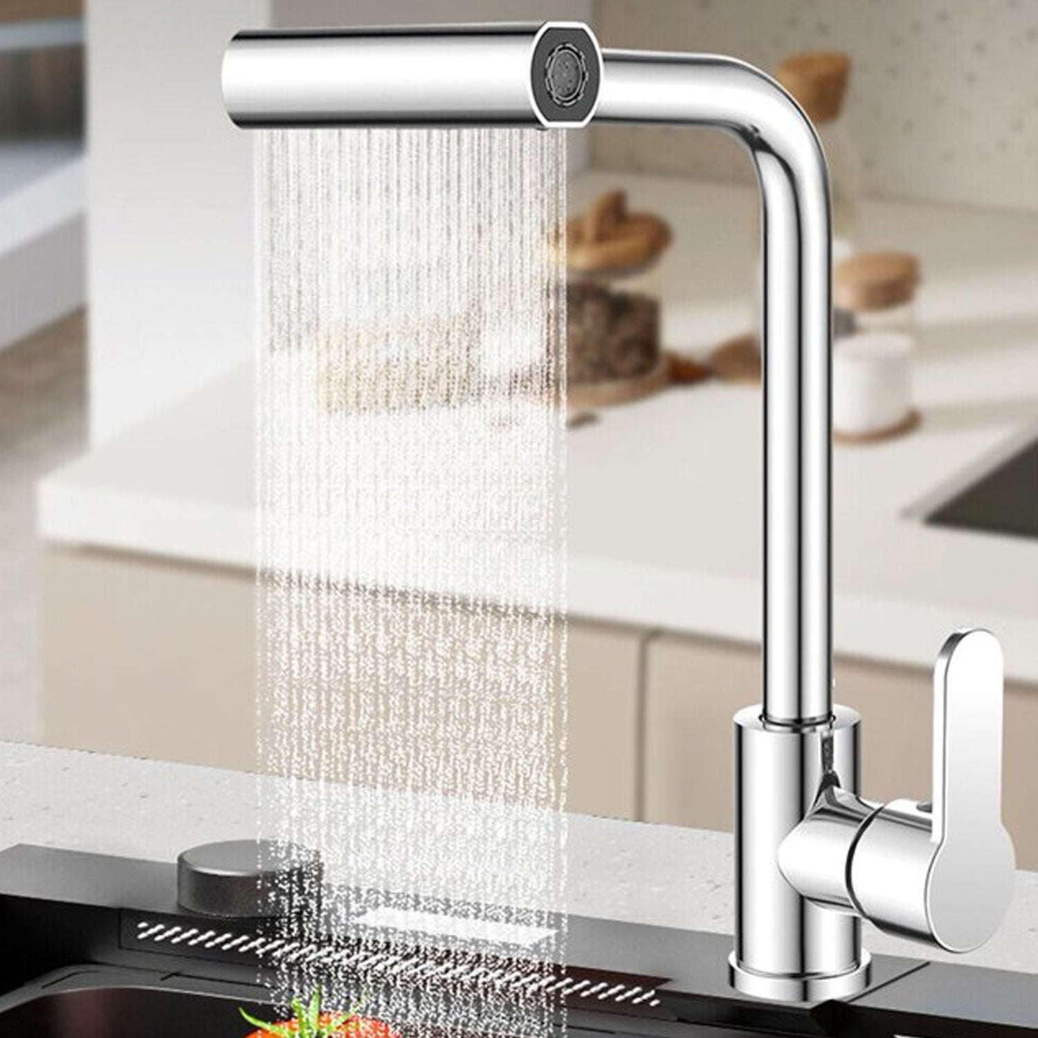 Multifunction Shower Waterfall Kitchen Faucet, 360° Rotation Waterfall Kitchen Faucet, Touch Kitchen Faucet, Faucet Extender for Kitchen Sink, Swivel Waterfall Kitchen Faucet for Washing Vegetable Fruit (4 In 1 ) - Springkart 