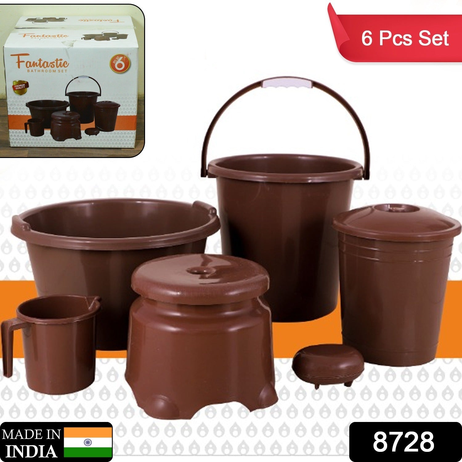 Plastic Bathroom Accessories Set 6 pcs Bath Set Bathroom Bucket with Dustbin Mug, Stool, Soap Case,Tub ( 6 Pcs Set ) - Springkart 