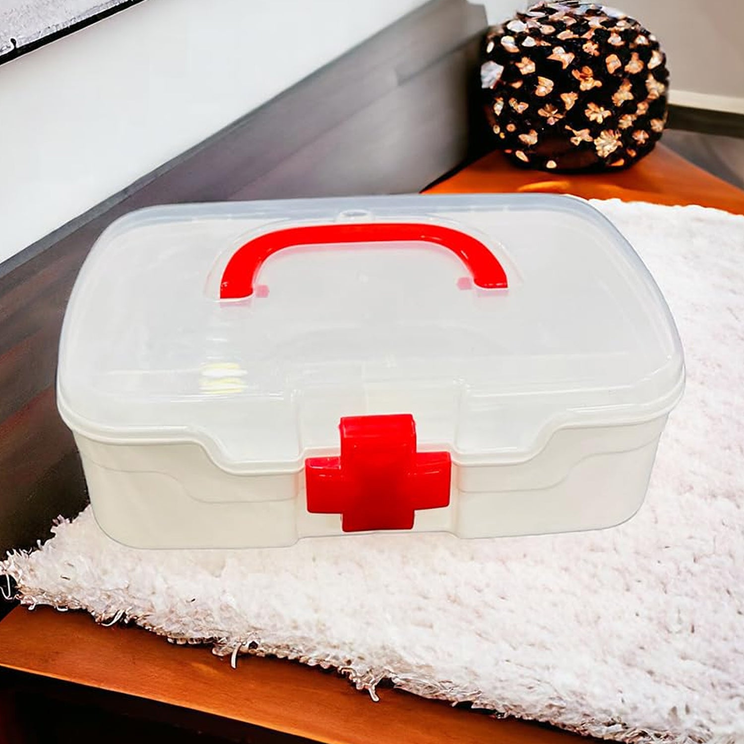 12980 3 Compartment Medical Box 1 Piece Indoor Outdoor Medical Utility Medicine Storage Box Detachable Tray Medical Box Multi Purpose Regular Medicine First Aid Box With Handle Transparent Lid Color Box - Springkart 