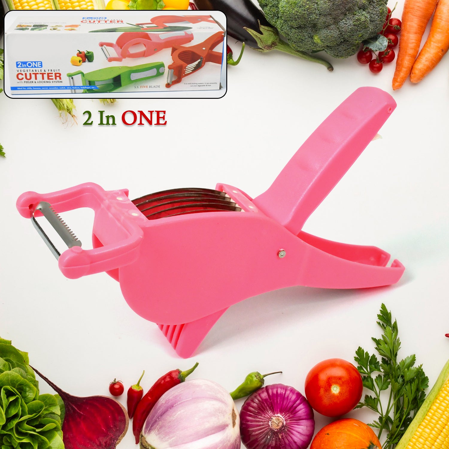 Plastic 2 In 1 Vegetable Fruit Multi Cutter 5 Blade Vegetable Cutter With Peeler (1 Pc Multicolor) - Springkart 