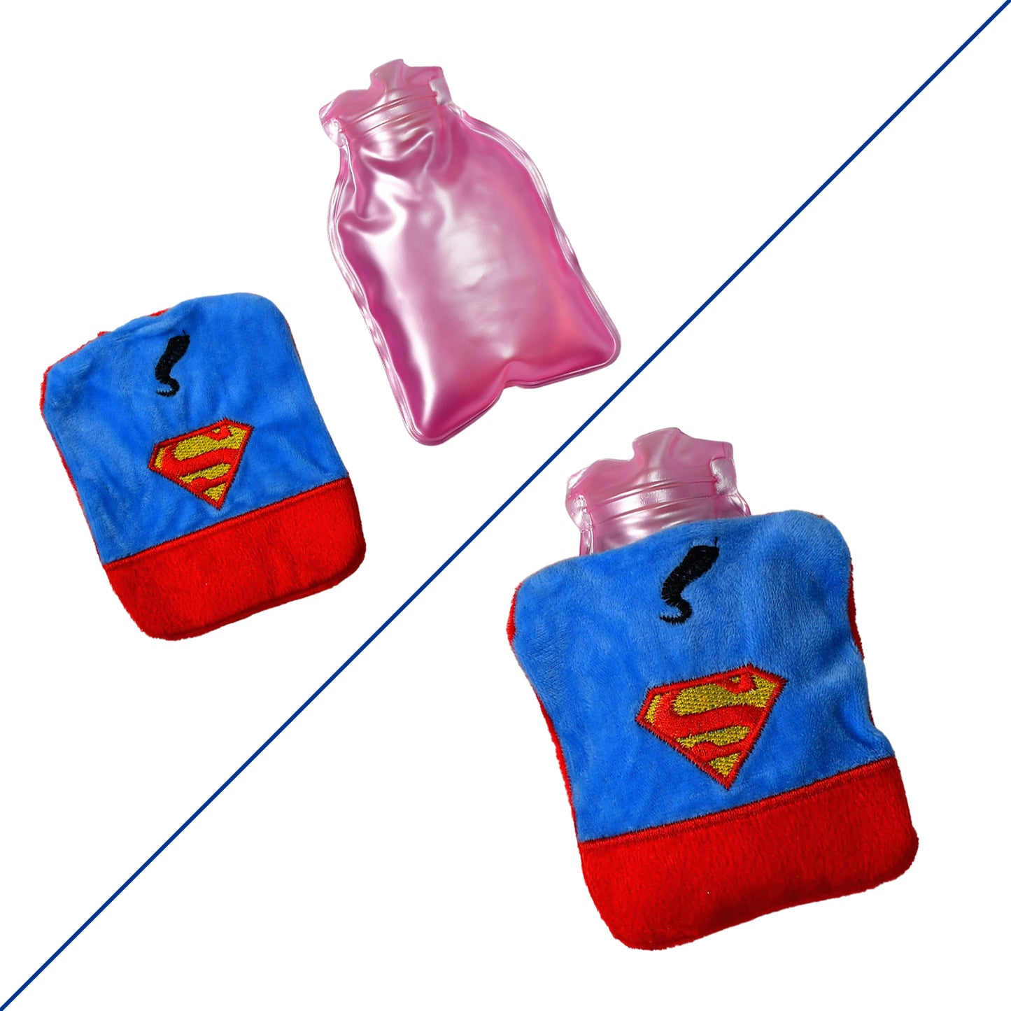 6530 Superman Print Small Hot Water Bag With Cover For Pain Relief Neck Shoulder Pain And Hand Feet Warmer Menstrual Cramps. - Springkart 