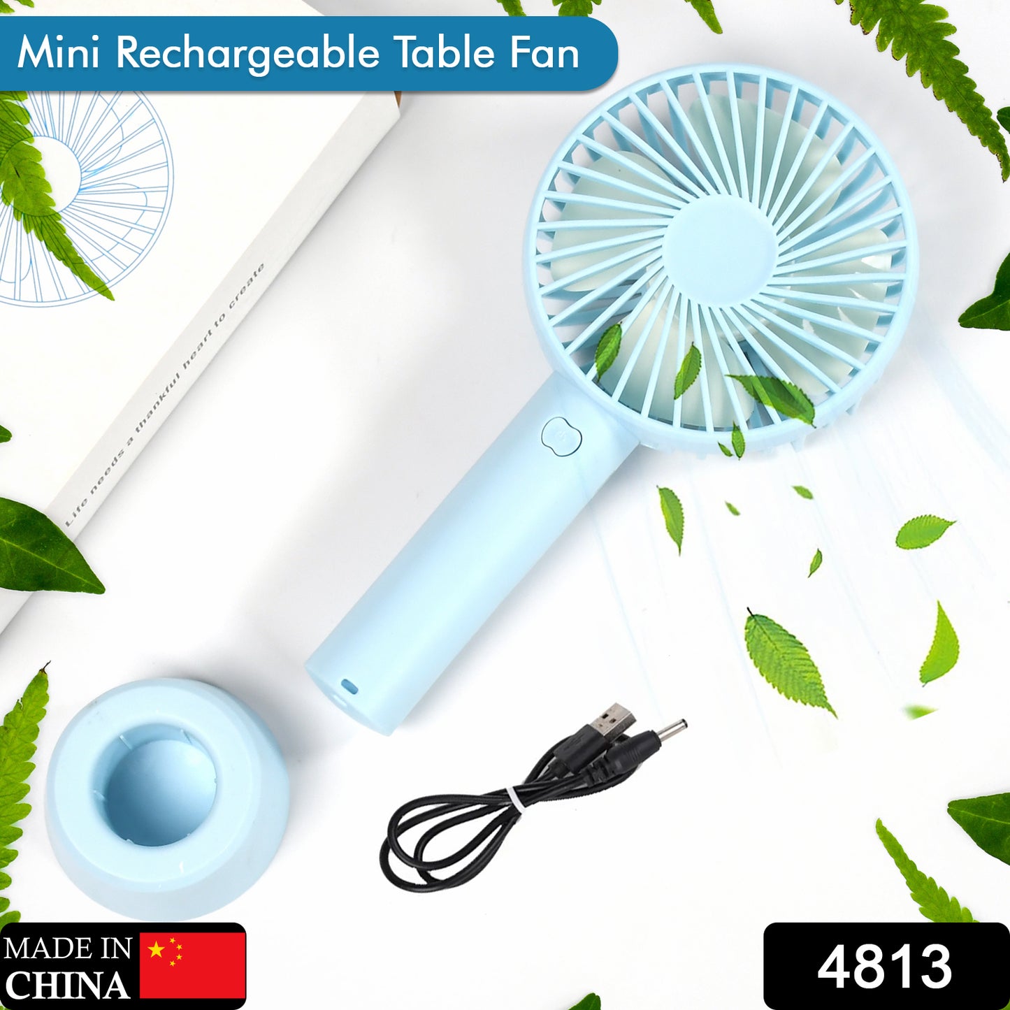 4813 Portable Classic Hand Fan Table Fan 3 Step Speed Setting Fan Personal Desk Fan Suitable For Office  School  Home Use