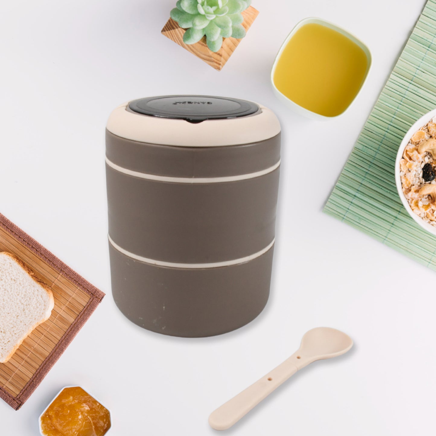 8147 Ganesh Smart Stack 2 Layer Protable Lunch Box Stainless Steel Airtight Leak-proof Lunch Box For Office School Picnic - Color May Vary - Springkart 
