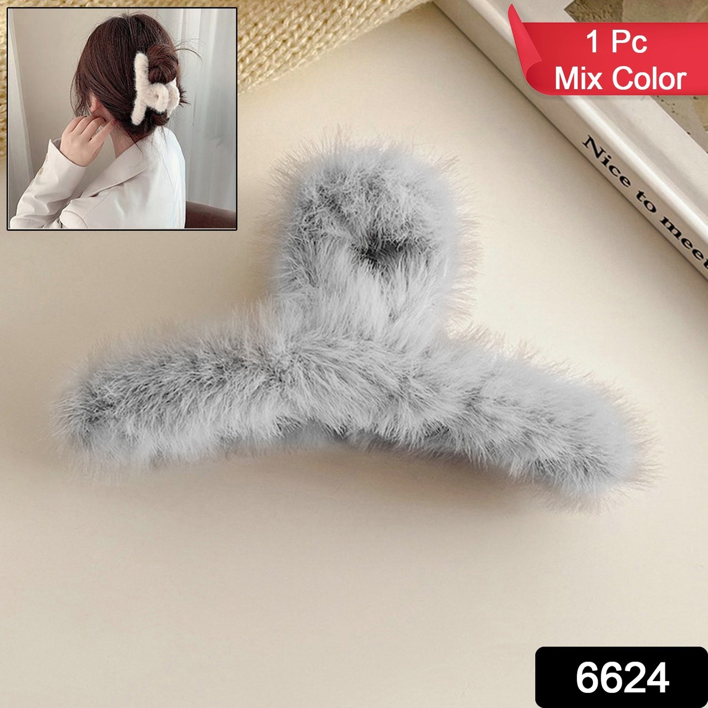 Large Plush Hair Claw Clips Plastic Fluffy Hair Claw Hair (1 Pc  Mix Color)