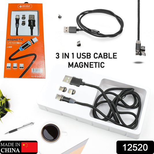 Magnetic Charging Cable 3 in 1 Metal Magnetic Micro USB Type C Lighting Cable with LED, Multiple Charging Adapters for All Android and all Smartphones (Compatible with All Android and iPhone Smartphones, Tablet, PC, Mobile - Springkart 