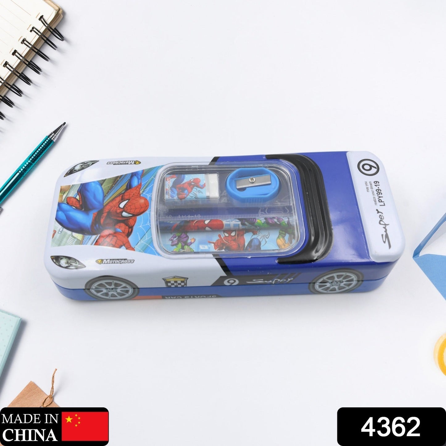 Car Shape Metal Compass Box, Pencil Case With Sharpner, Eraser, Pencil & Scale for Kids Stationery Compass Box, Stationery Gift for School Kids Compass, Pencil Box, Birthday Return Gift for Kids (5Pc Set) - Springkart 