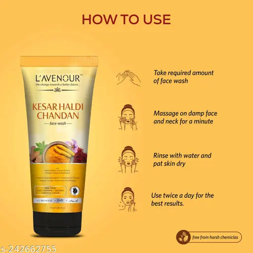 L'avenour Kesar Haldi Chandan Face Wash For Men & Women Skin Moisture 115ml (Pack of 2)