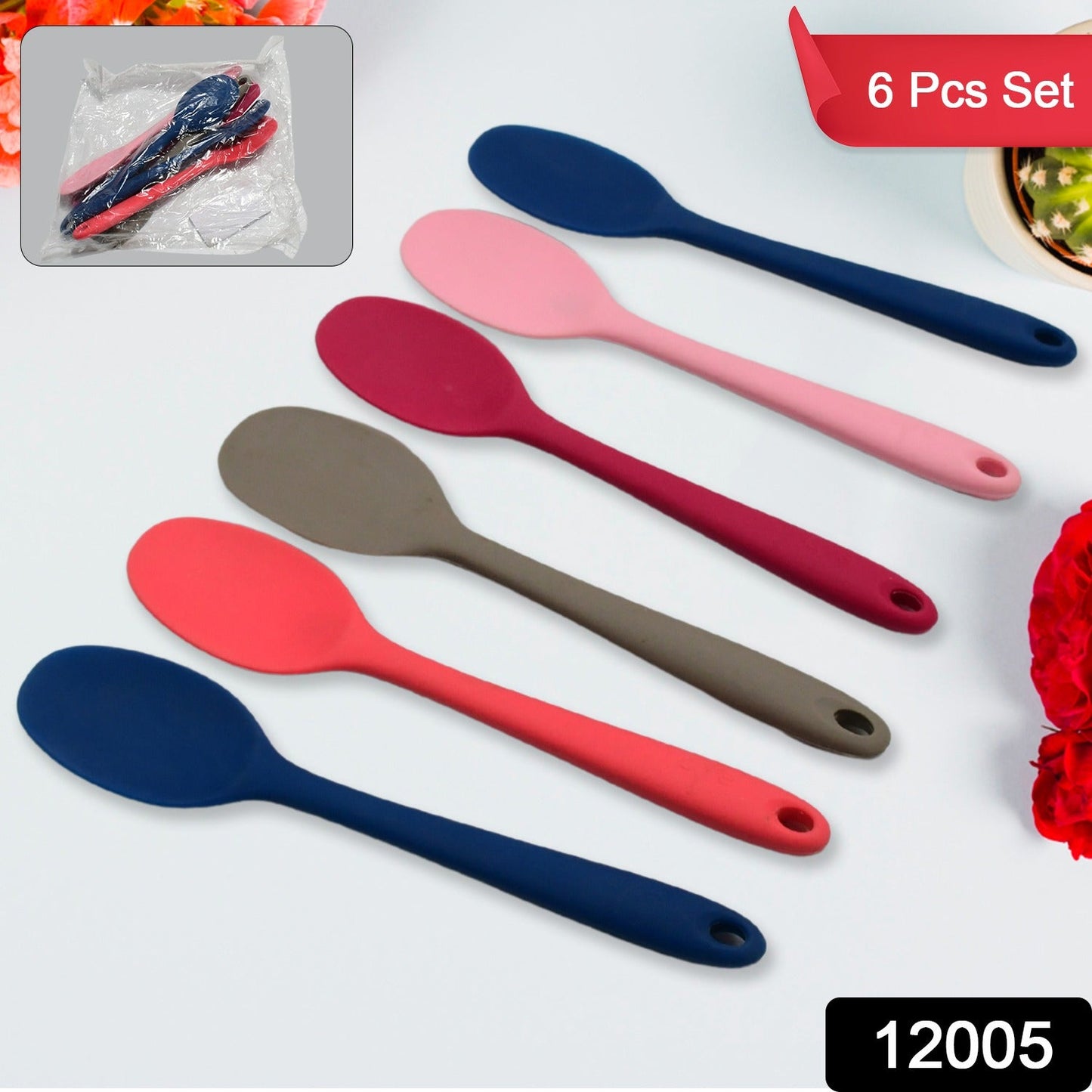 Multipurpose Silicone Spoon, Silicone Basting Spoon Non-Stick Kitchen Utensils Household Gadgets Heat-Resistant Non Stick Spoons Kitchen Cookware Items For Cooking and Baking (6 Pcs Set) - Springkart 