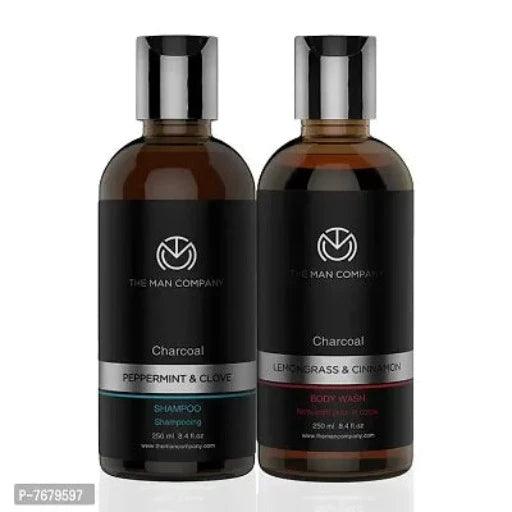 Charcoal Body Wash and Shampoo (BUY 1 GET 1 Free) with Lemongrass Cinnamon Body Wash 250ml, Peppermint Clove Shampoo 250ml | Deep Cleansing, Refreshing, Healthy Hairs