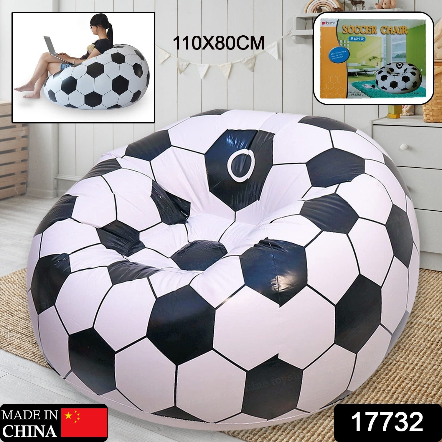 Foldable Sofa, Cartoon Style Inflatable Folding Chair, Ball Chair, Inflatable Sofa for Adults, Kids size (110cm x 80cm) - Springkart 