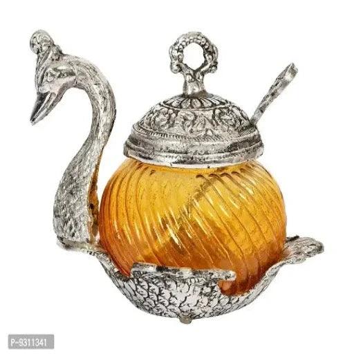 Metal and Glass Duck Container with Spoon, 2-Piece, 200 ml