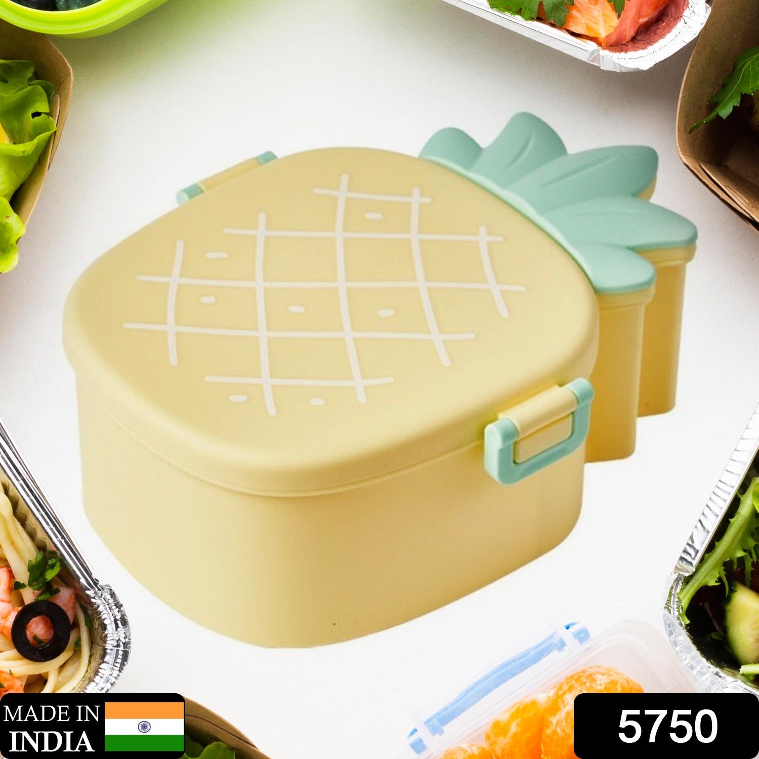 Kids Lunch Box Cute Pineapple Shaped Bento Box with Fork Spoon Snack Container Microwave Portable Office Lunch Box (1 Pc / With Spoon & Fork) - Springkart 