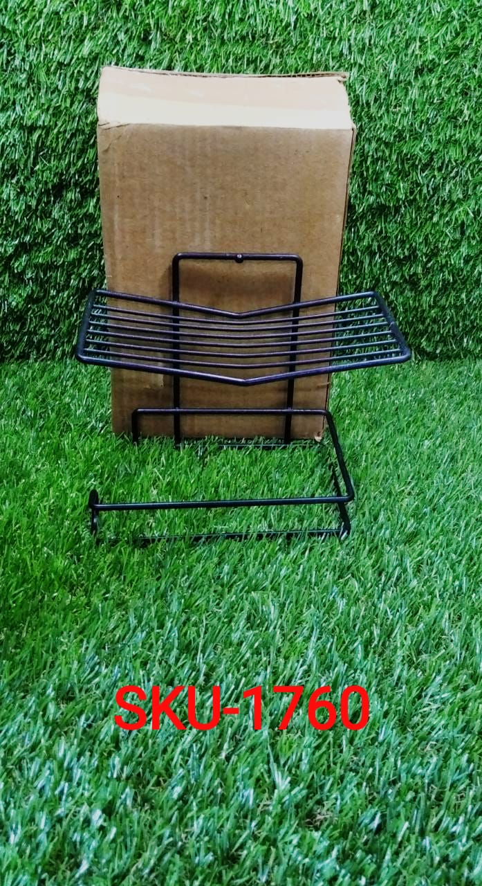 Iron Black Coated Self Adhesive Wall Mounted Tissue / Toilet Paper Holder - Springkart 