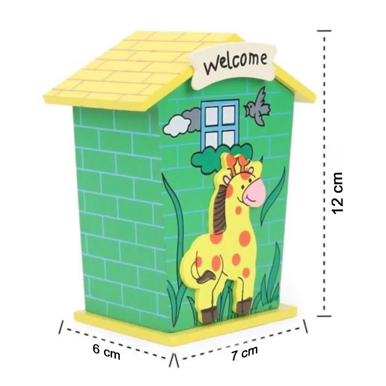 Cute Cartoon House Shaped Lovely Wooden Piggy Bank Money Bank - Springkart 