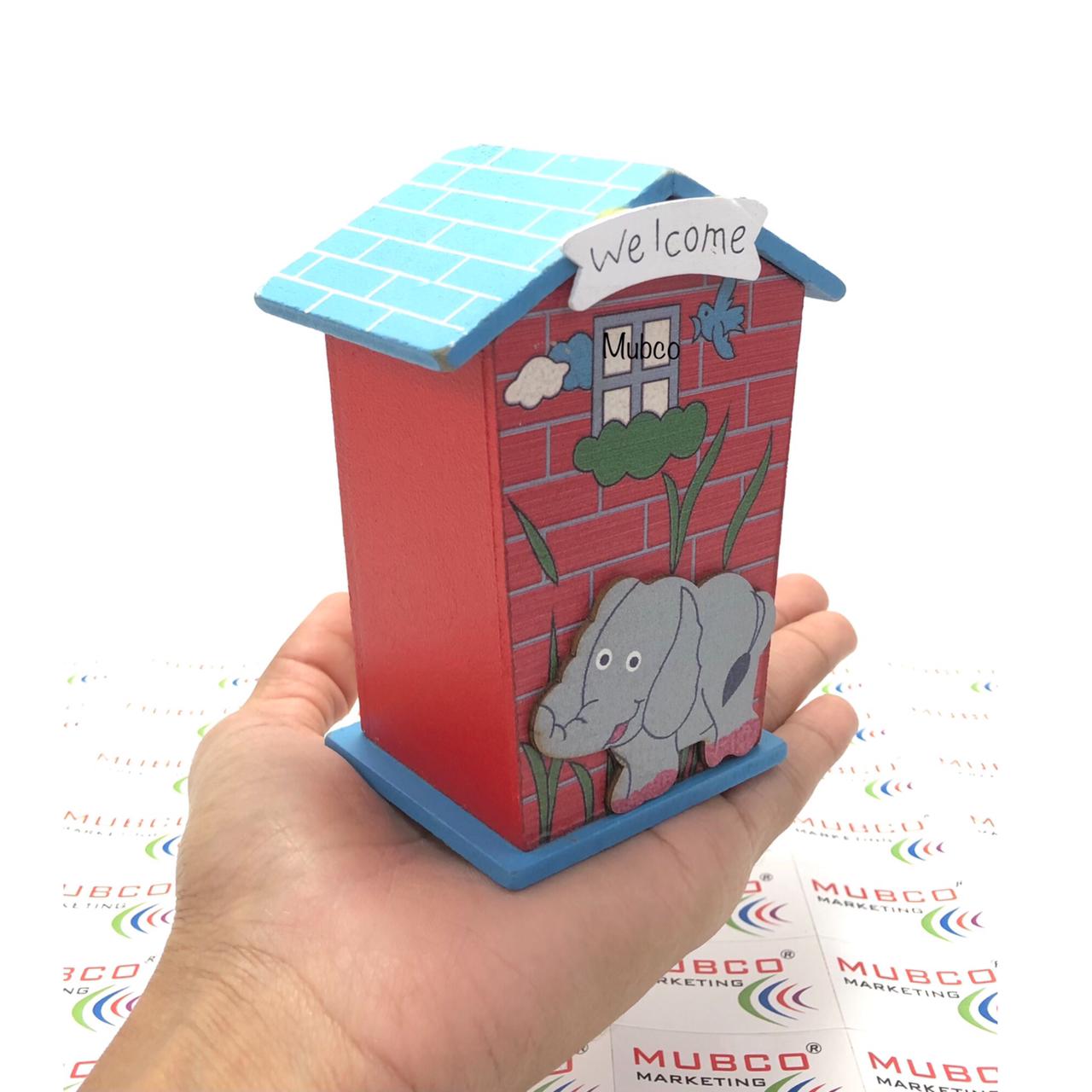 Cute Cartoon House Shaped Lovely Wooden Piggy Bank Money Bank - Springkart 